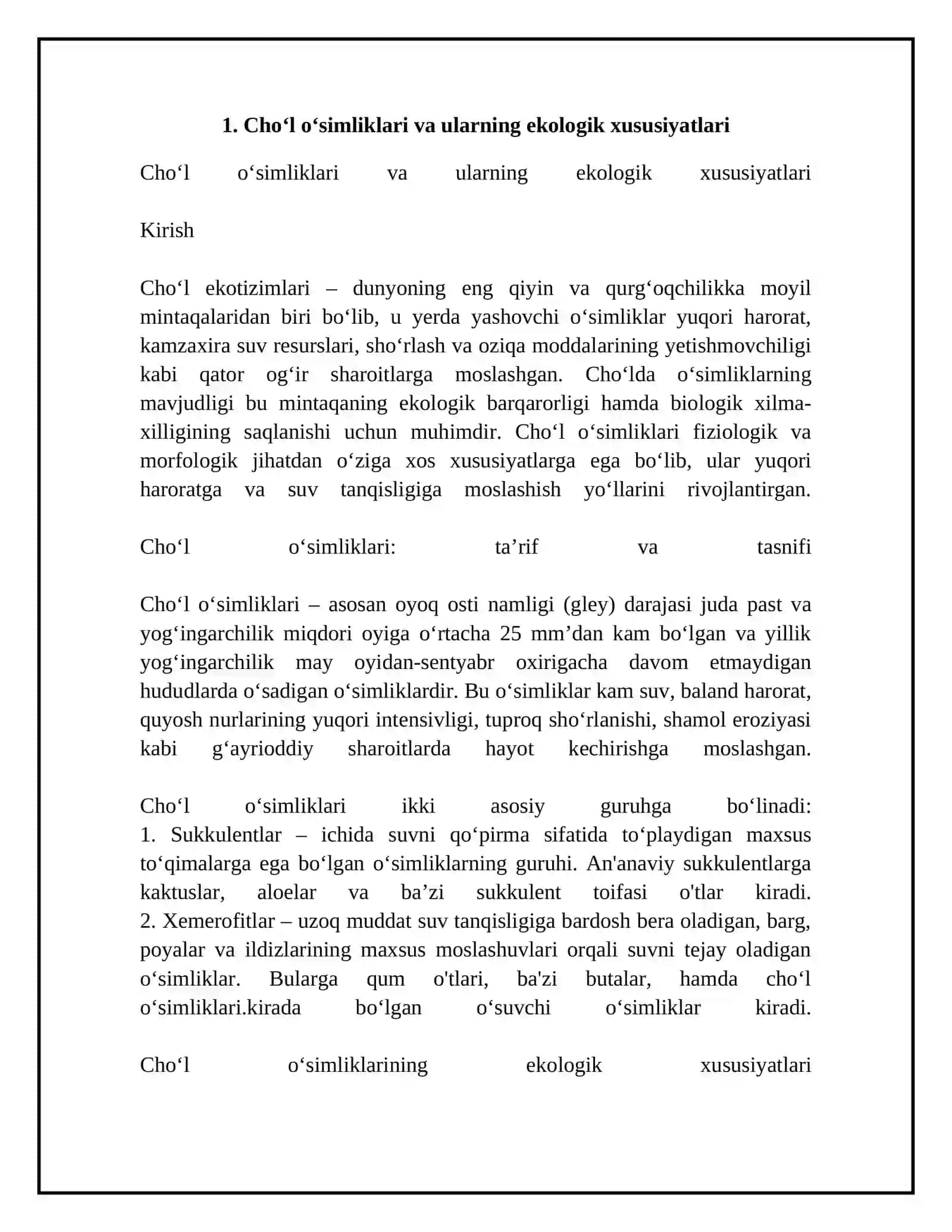 Choʻl oʻsimliklarini yuqori haroratga foziologik moslanishi 4