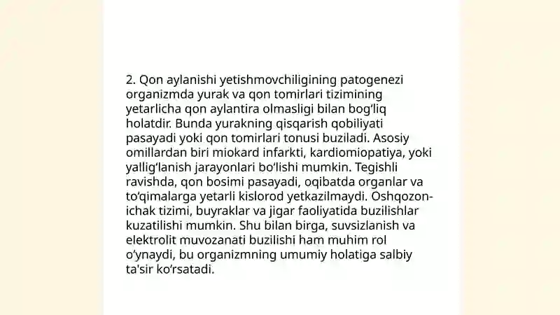 Qon aylanishi yetishmovchiligi etiologiyasi 4