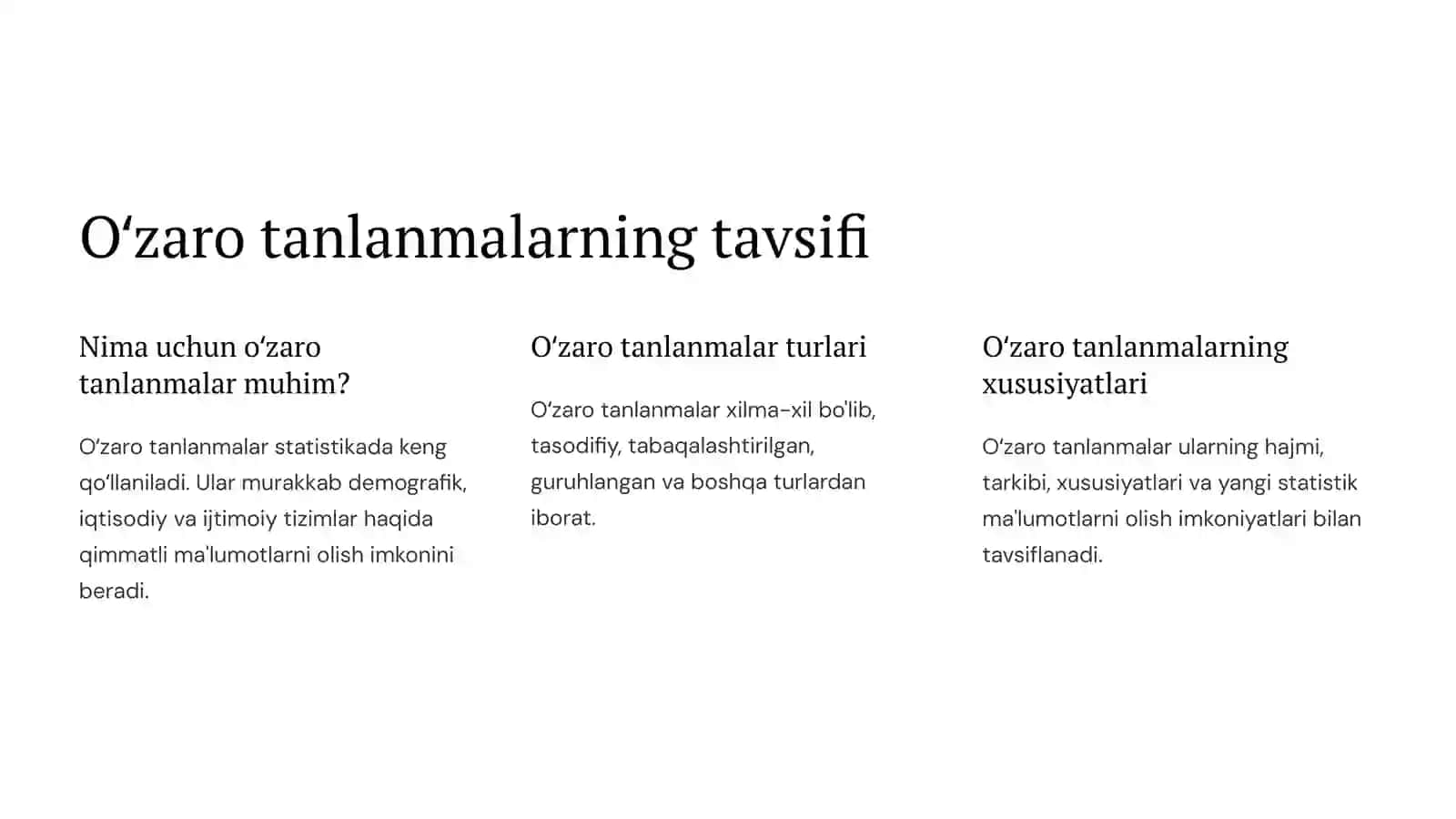 Ozaro tanlanmalarrni statistik jihatdan tadqiq etish 4
