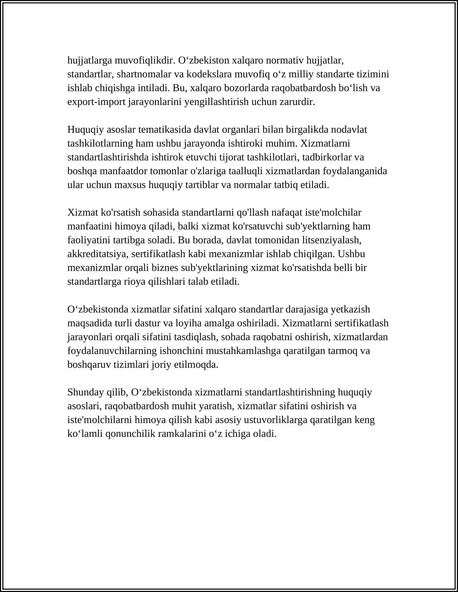 ŌZBEKISTONDA XIZMATLARNI STANDARTLASHTIRISH AMALIYOTI TARTIBI 4