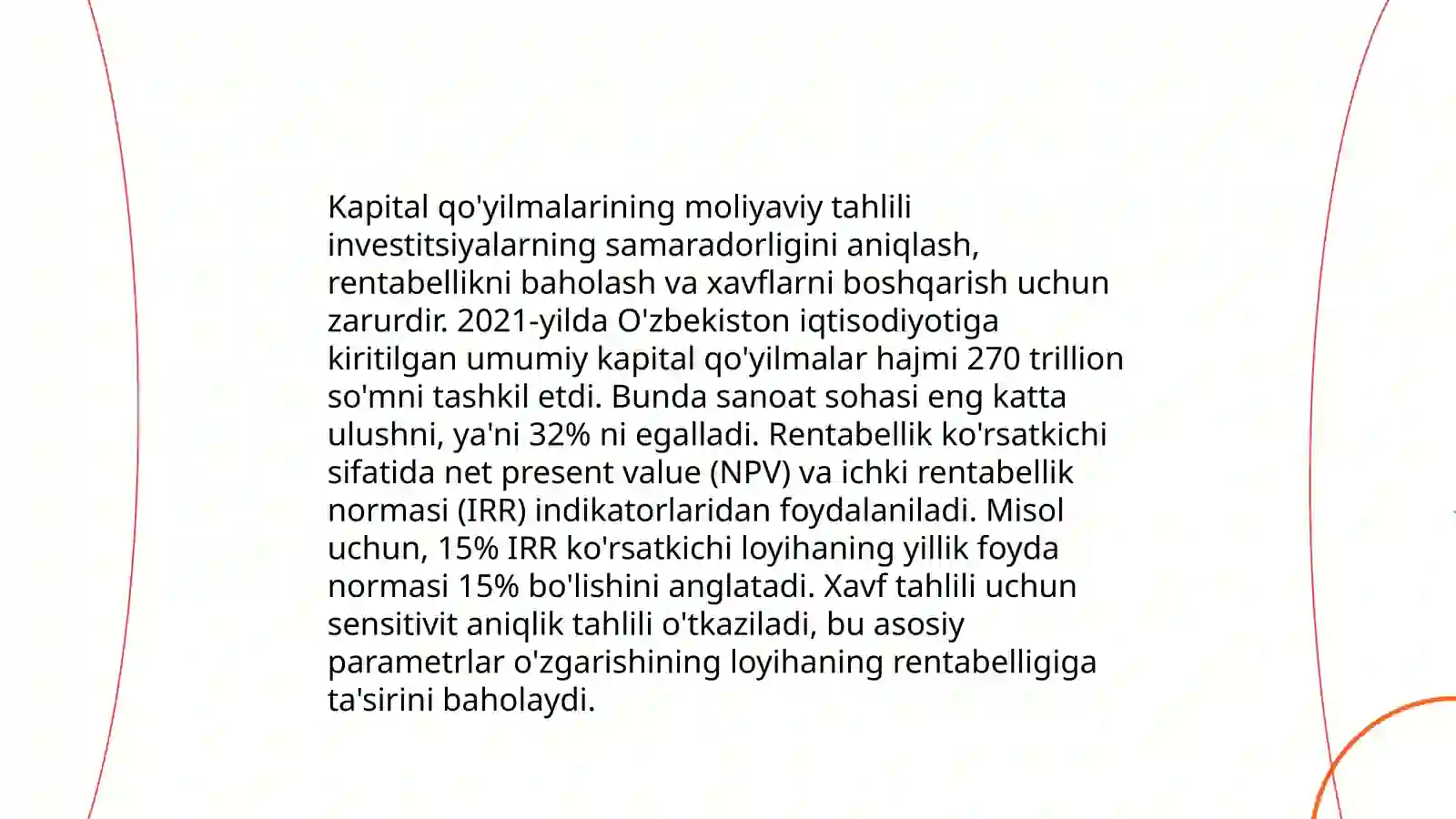 Investitsiyalar iqtisodiy samaradorligini baholash uslubi 4