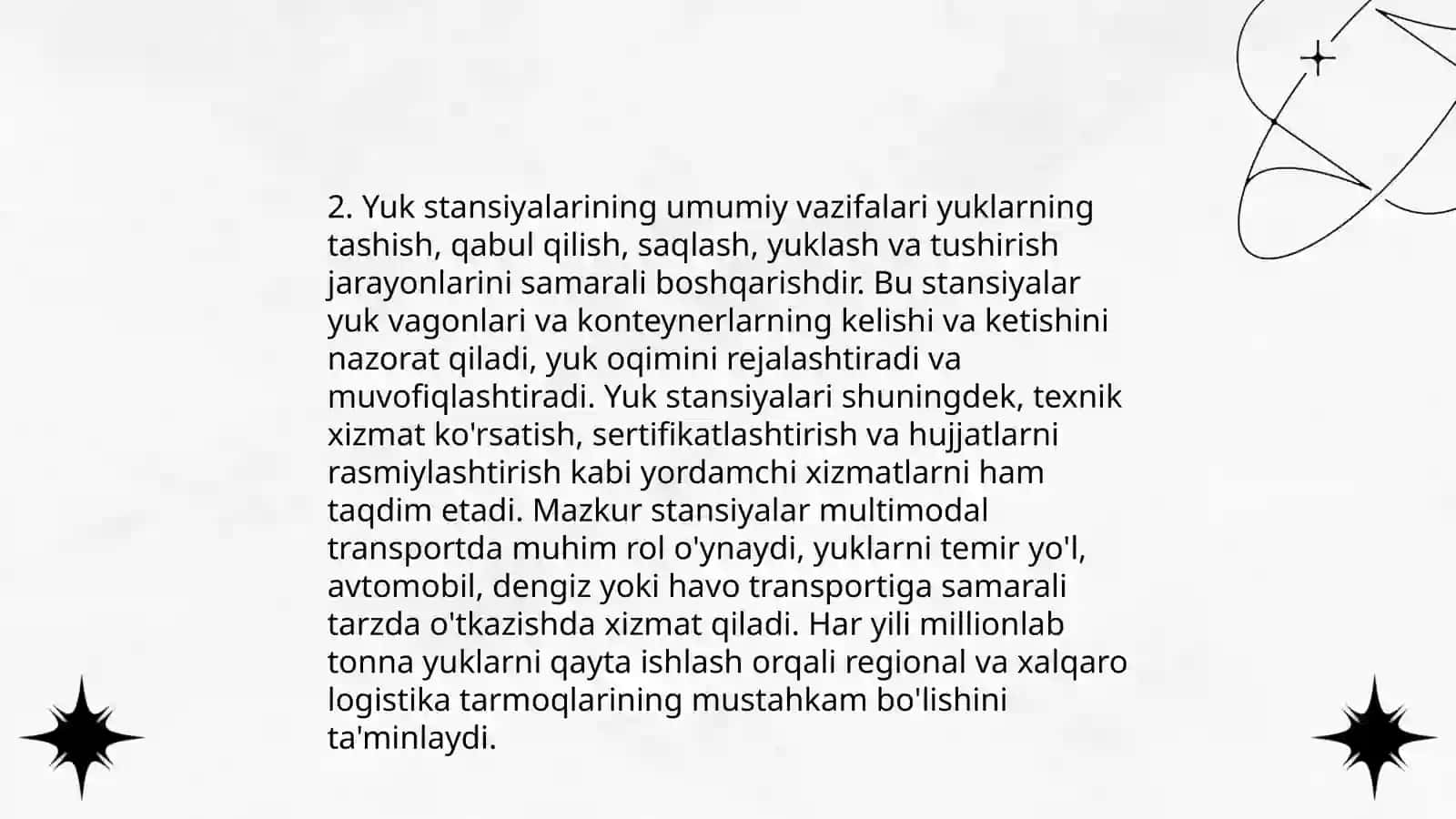 Yuk stansiyalarning turlari va vazifalari 4