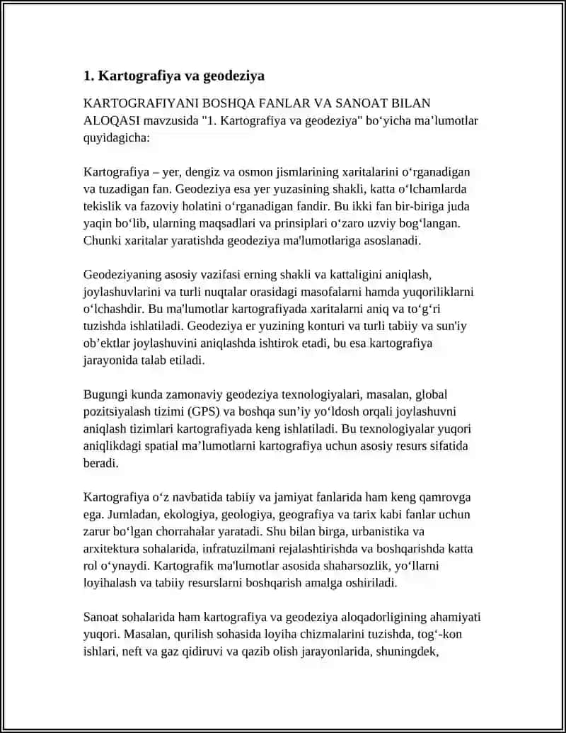 KARTOGRAFIYANI BOSHQA FANLAR VA SANOAT BILAN ALOQASI 4