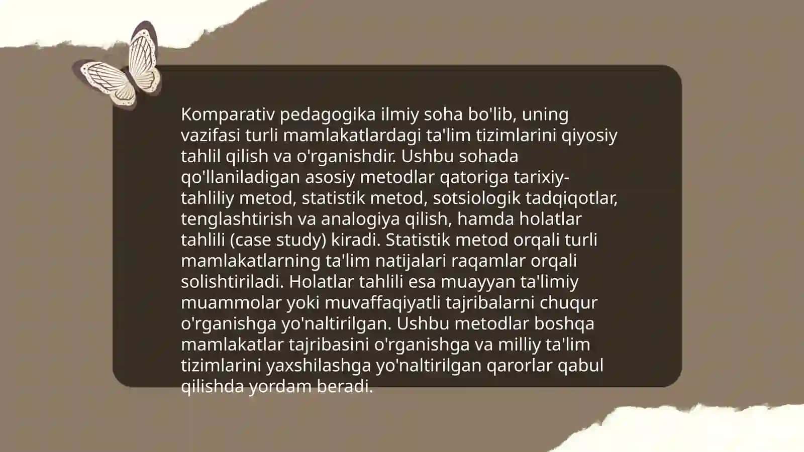 Komparavistik pedagogika tadqiqotlar tifologiyasi B.Xolmsining taktonomiyasi 4