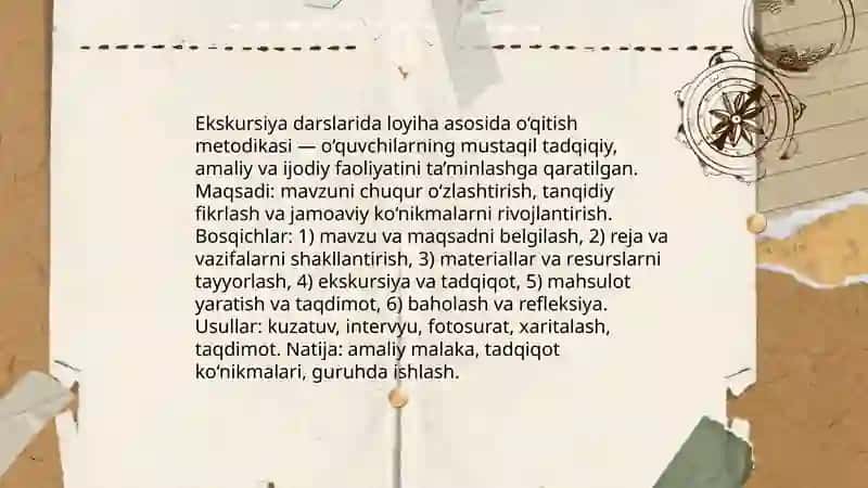 Ekskursiya darslarida turli metodlardan foydalanish 4