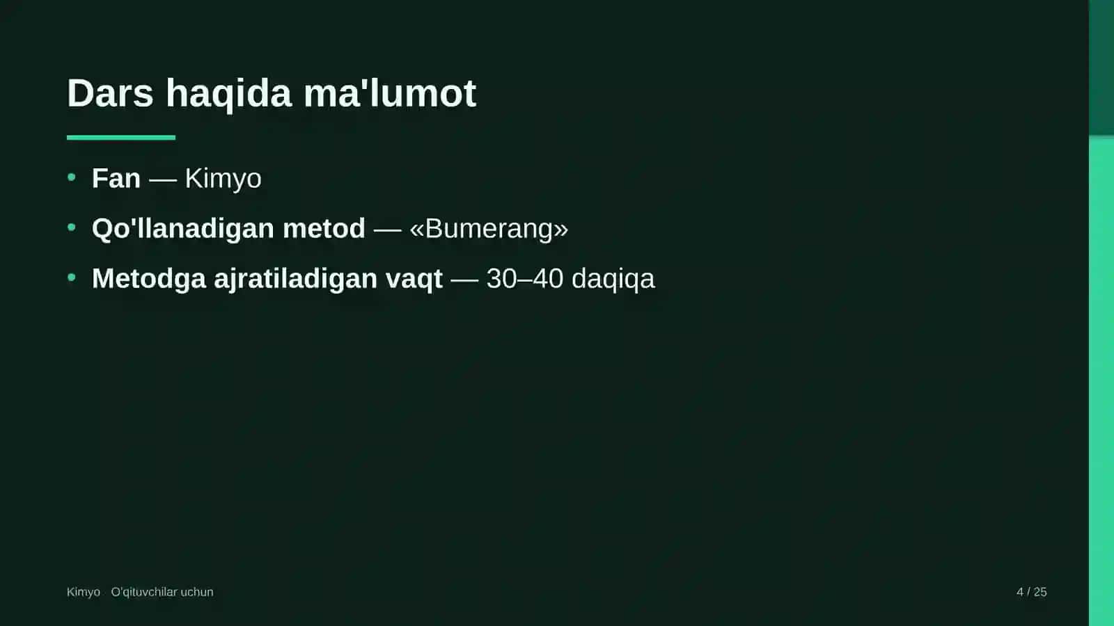 kimyo darslarida bumerang metodidan foydalanish 9743 4