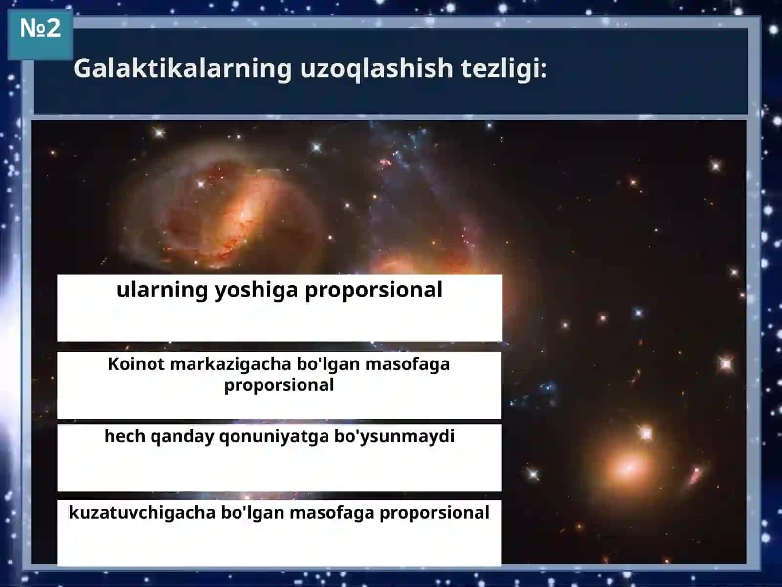 Astronomiya - Koinot tuzilishi va tarkibi bilim nazorati 4