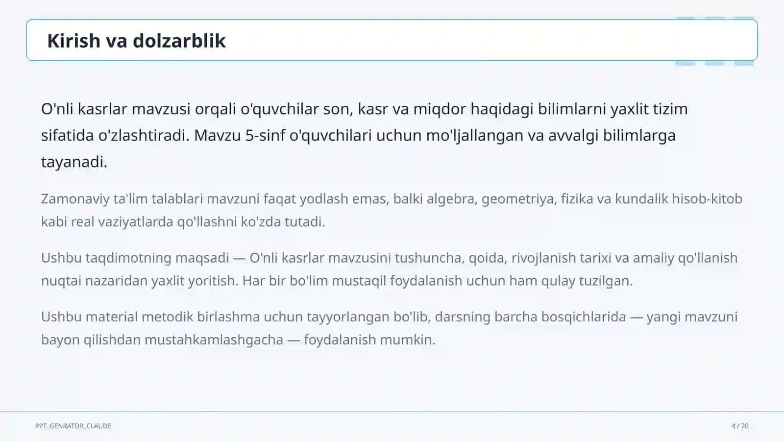 O'nli kasrlar (5-sinf) 4