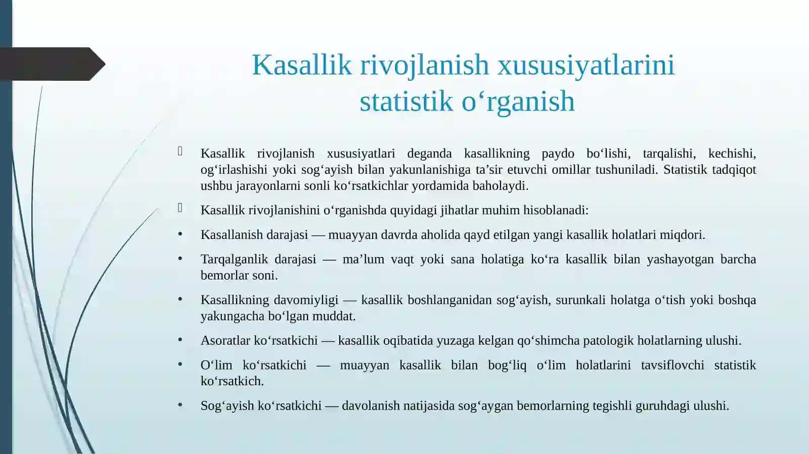 Kasallik rivojlanish xususiyatlari va istiqbolini statistik tadqiq etish. 4