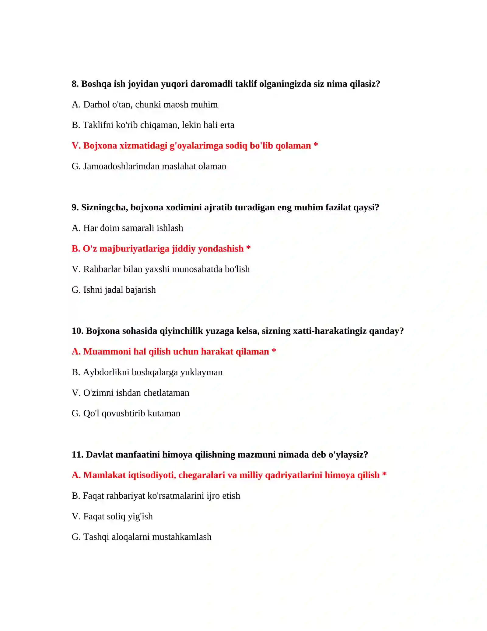 Bojxona ishga kirish test savol javob 4