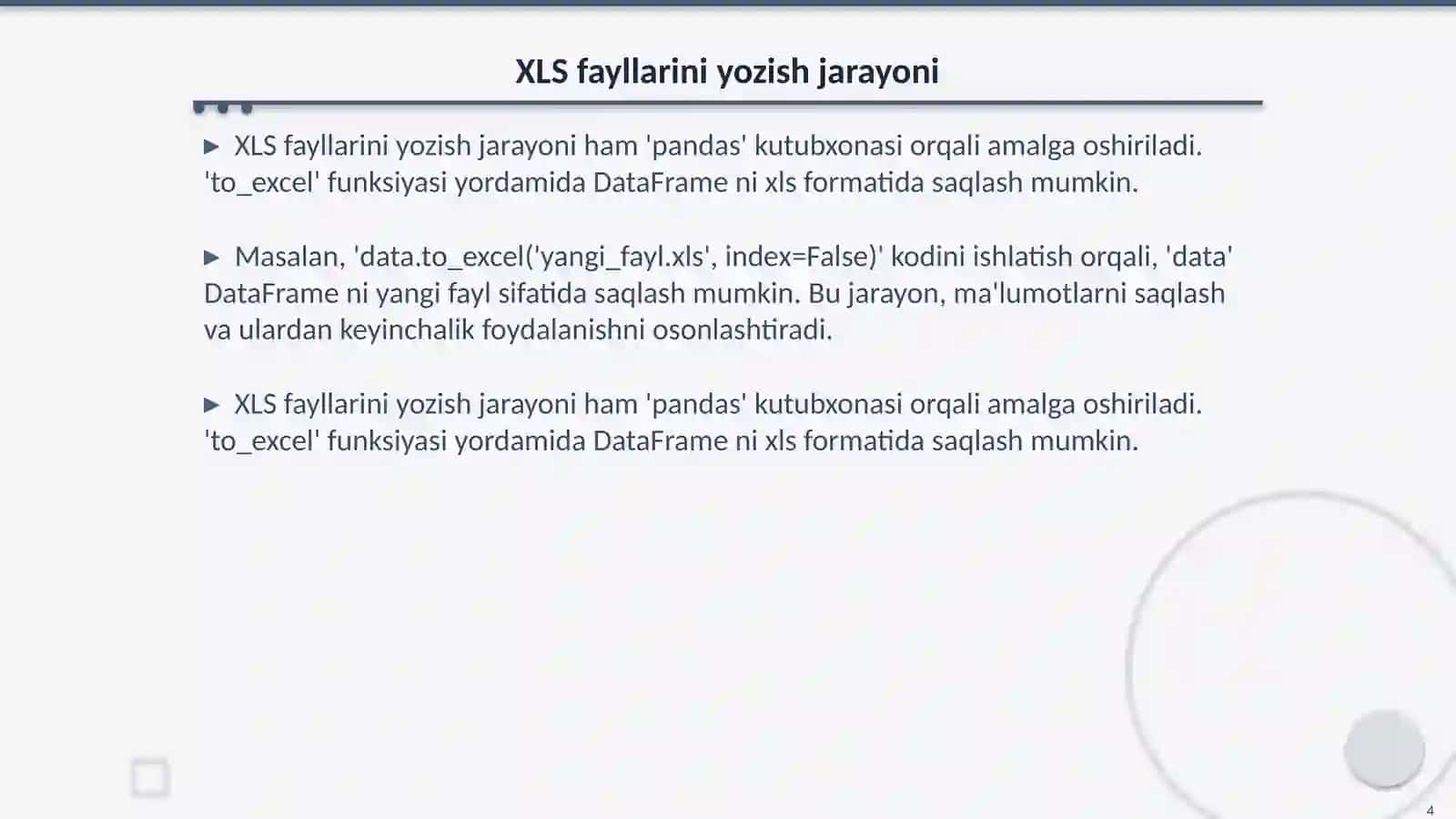 Pythonda xls fayllari bilan ishlash 4