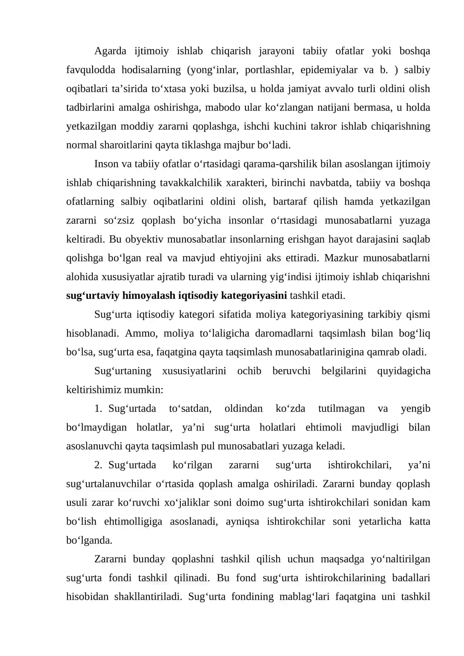 Sug‘urta, moliyaviy bozorlar va institutlar. Sug‘urtaning mohiyati 4