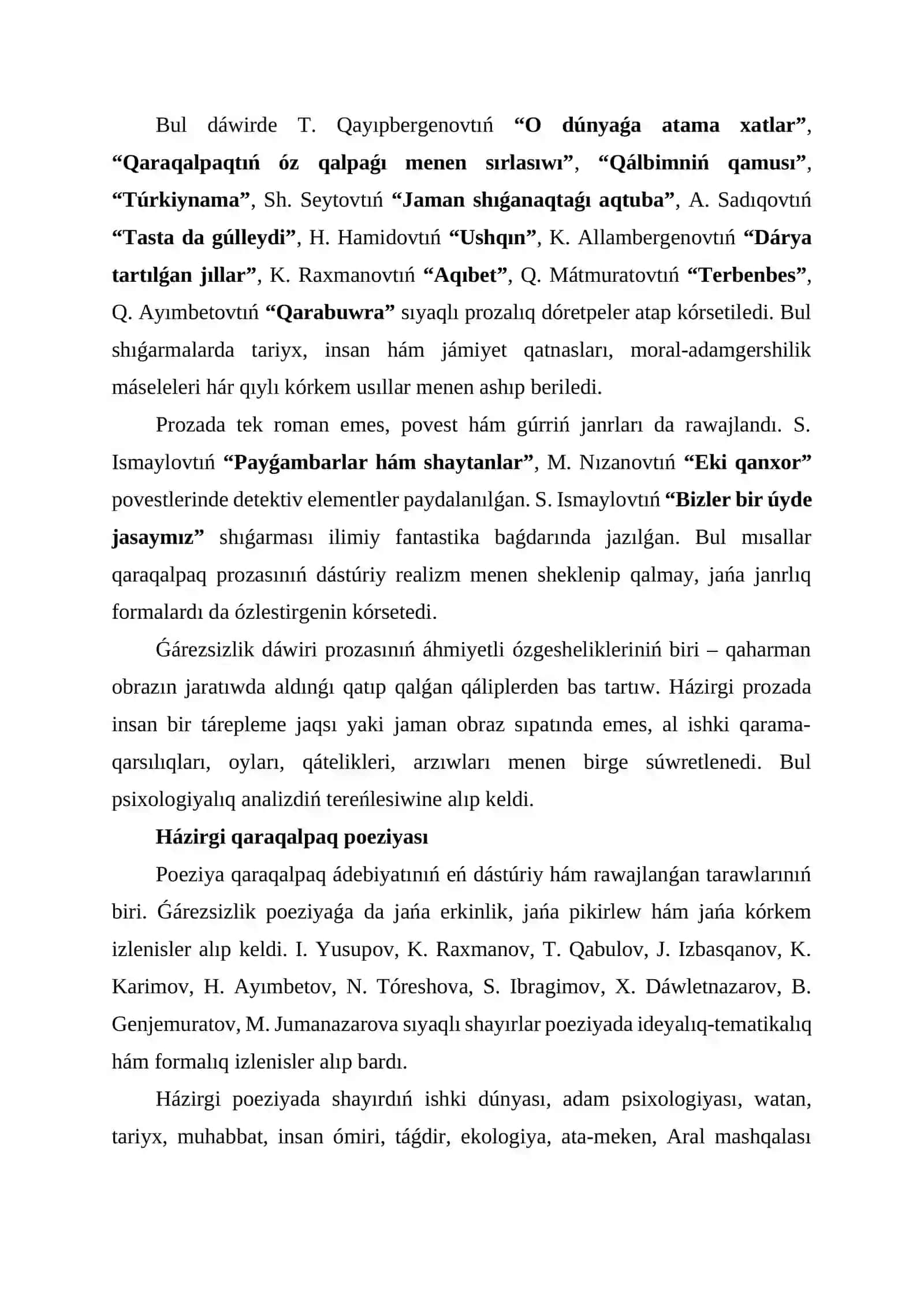 « Házirgi qaraqalpaq ádebiyatı hám ádebiy process» PÁNINEN 4