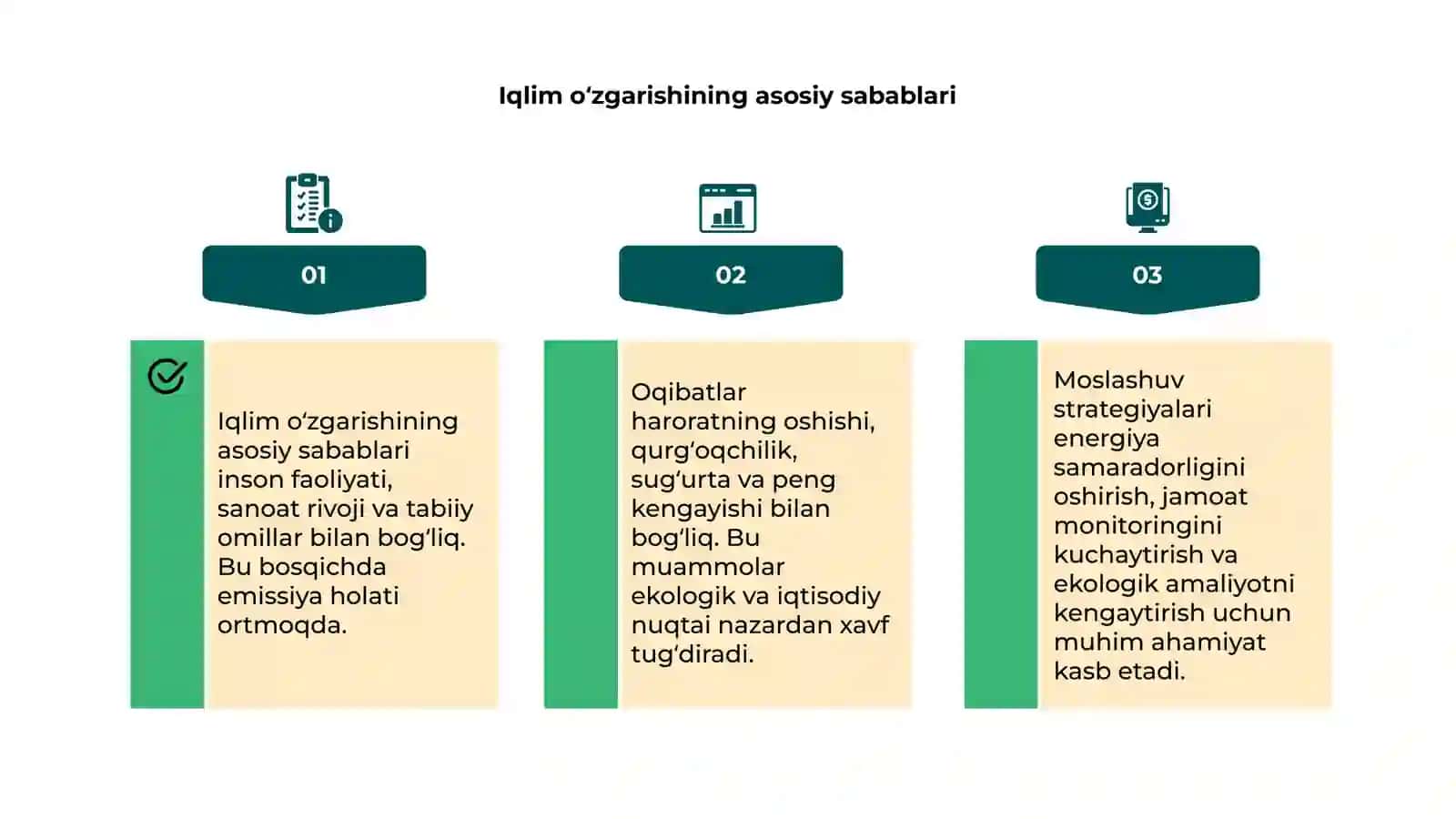 Global iqlim oʻzgarishi sabablari oqibatlari va moslashuv strategiyalari 4