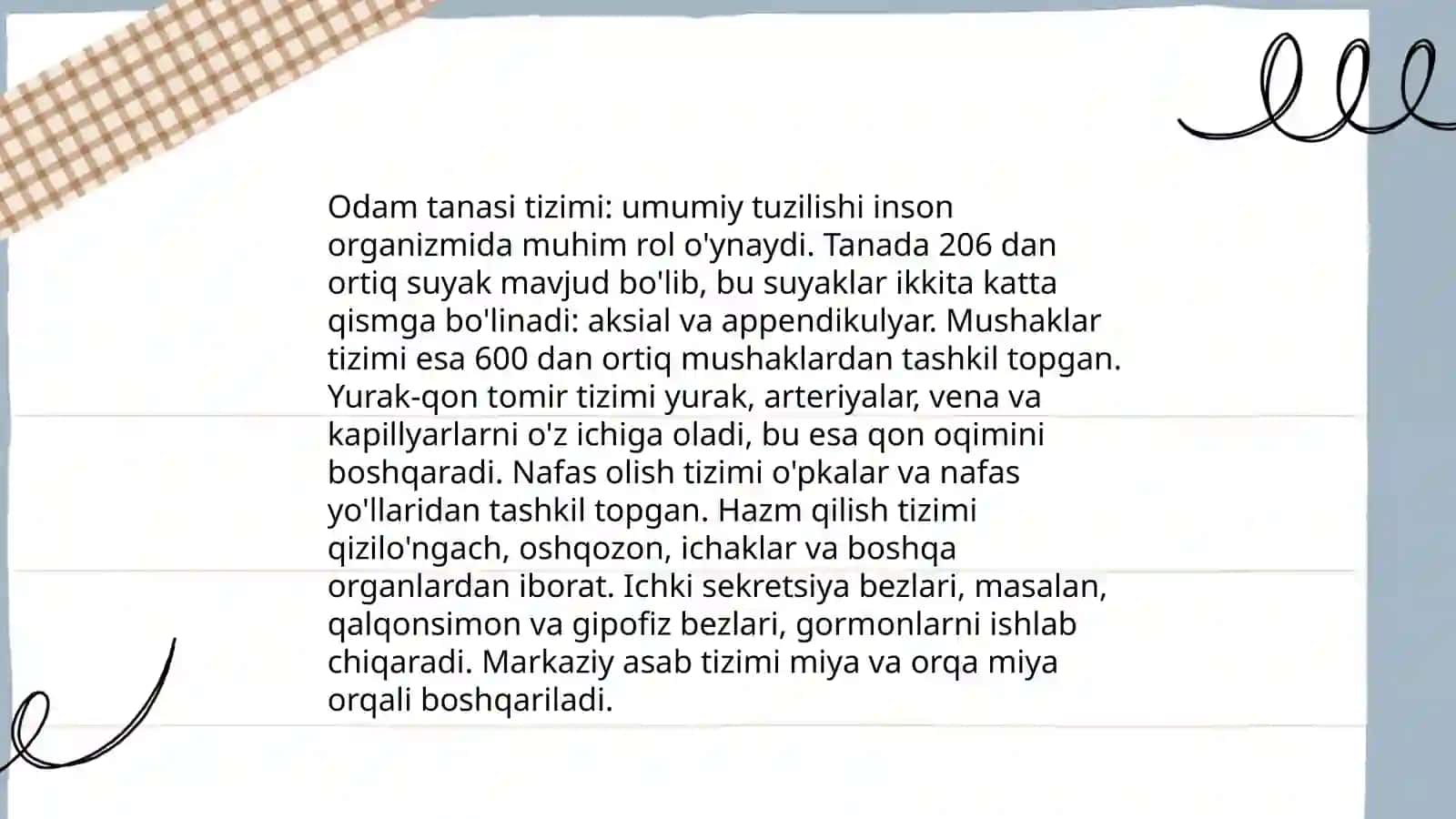 Odam va uning organlari tizimi tuzilishi va vazifalari 4