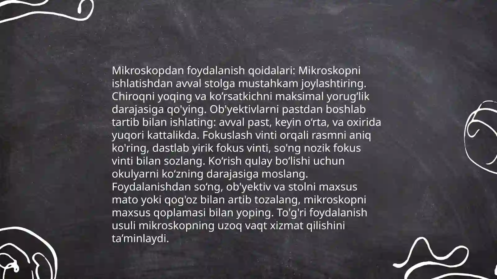 Mikroskop. Mikroskop bilan ishlash qoidasi. Vaqtinchalik preparatlar tayyorlash 4