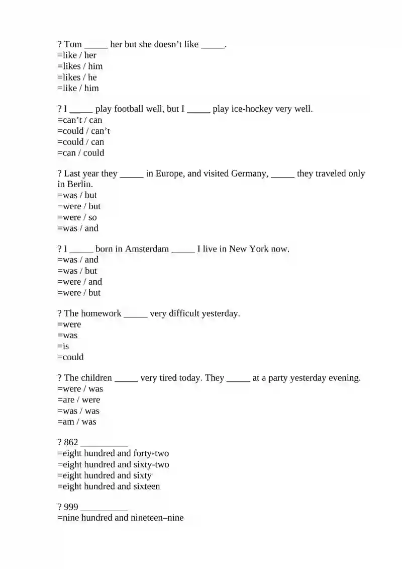 English Language Practice Questions 4