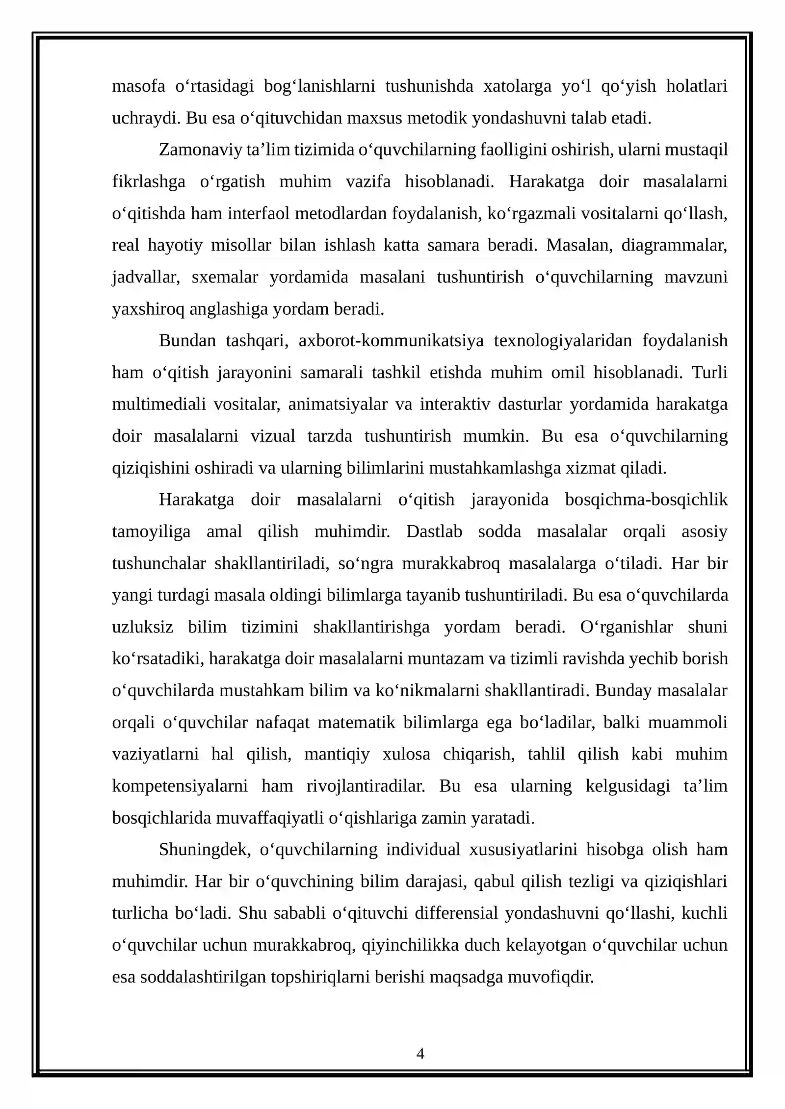 4-sinfda harakatga doir masalalarni yechishga o‘rgatish 4