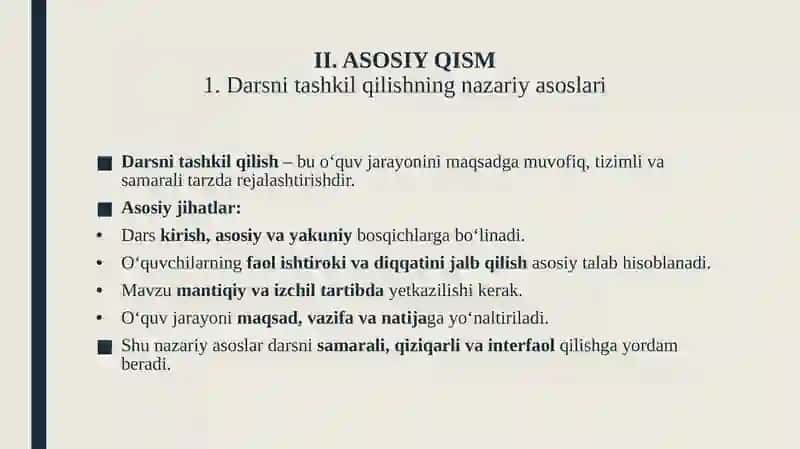 Darsni tashkil qilish ko‘rgazmalilik va didaktik materiallardan foydalanish 4