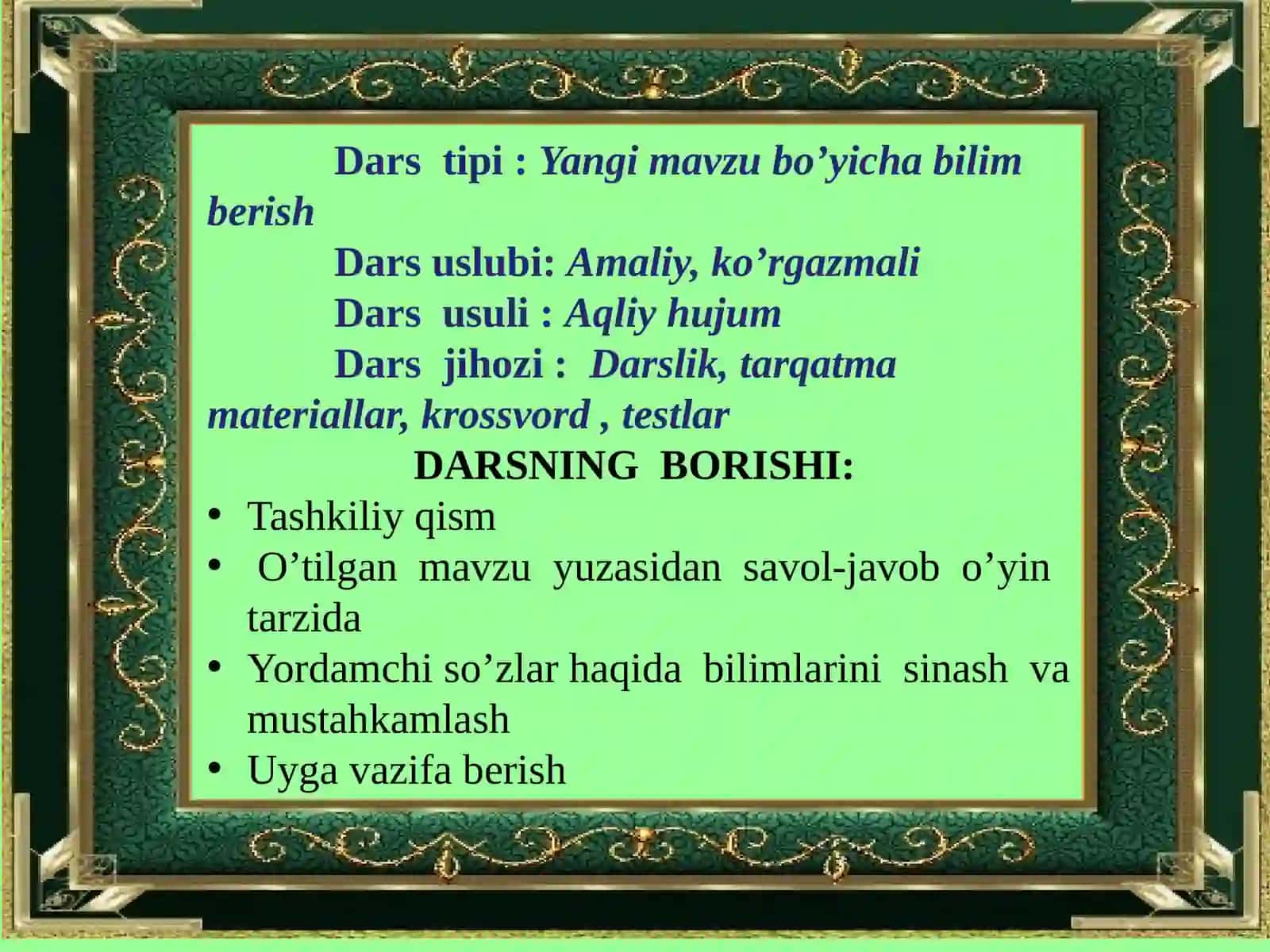 "YORDAMCHI SO’ZLAR" mavzusidatayyorlagan DARS ISHLANMASI 4