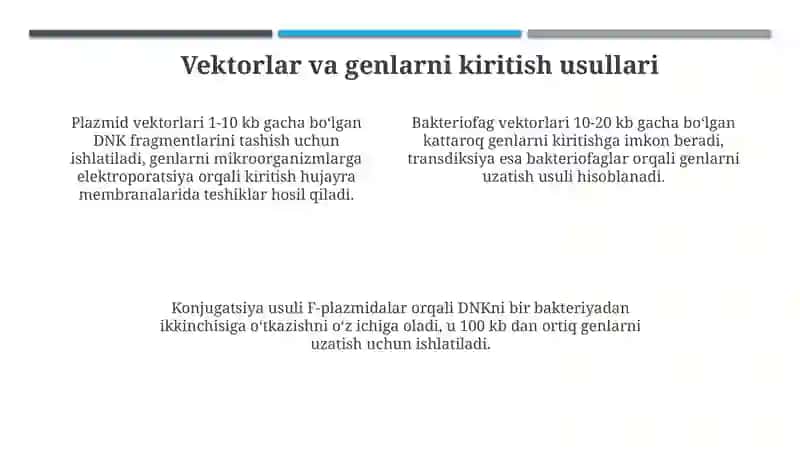 Mikroorganizmlarni gen muhandisligida qoʻllanishi 4