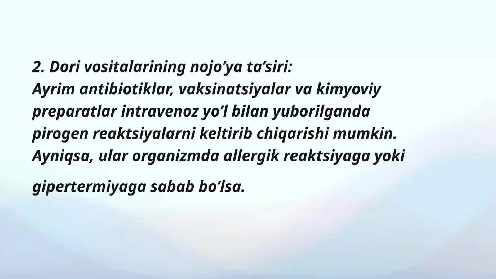 Qon quyish reaksiyalari - pirogen reaksiya, ularning oldini olish, davolash tamoyillari 4
