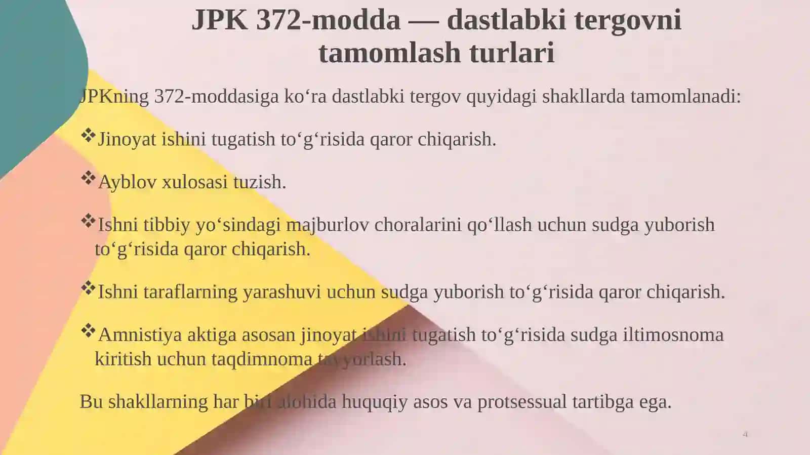 DASTLABKI TERGOVNI TAMOMLASH VA UNING TURLARI 4