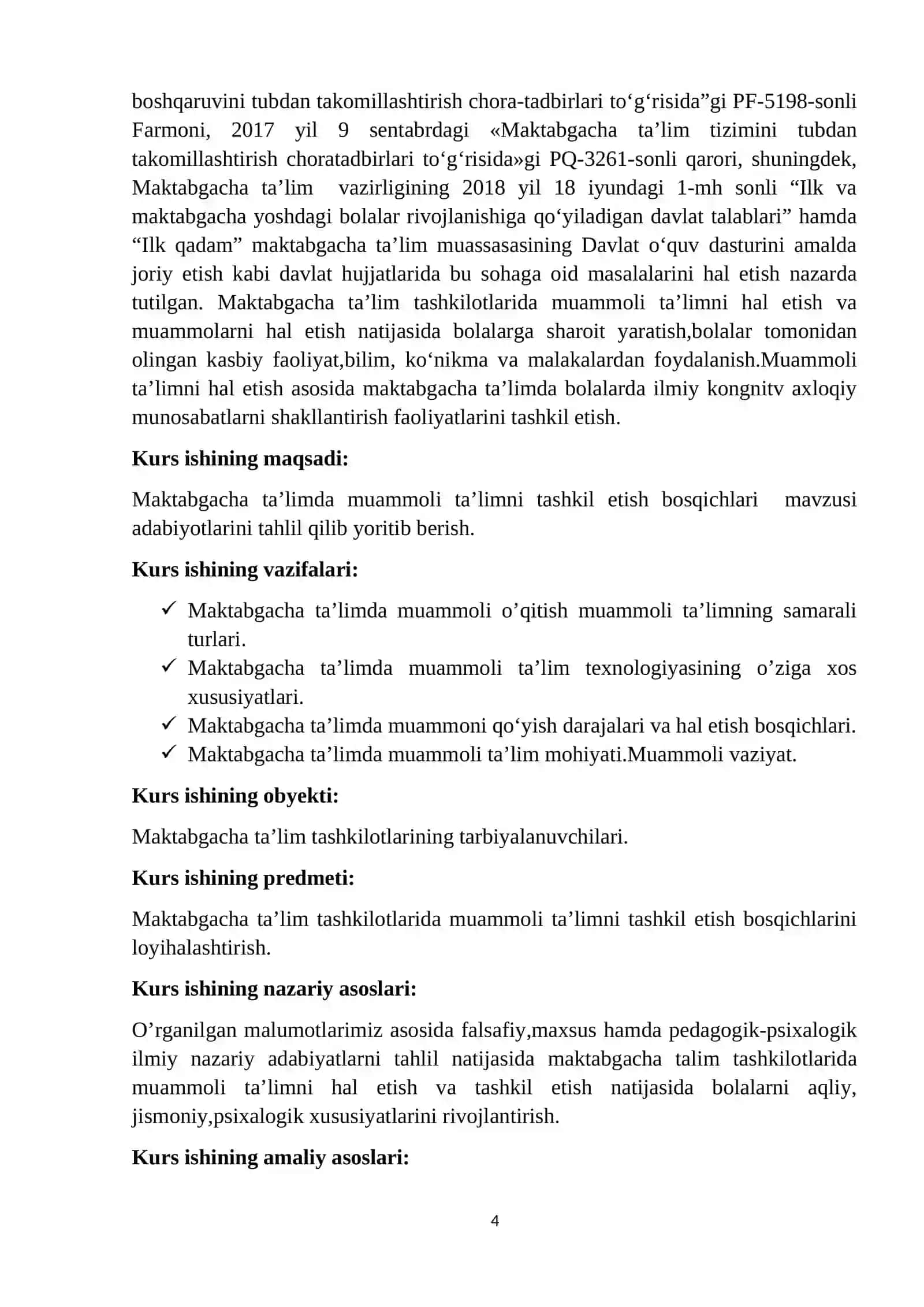 KURS ISHI: Maktabgacha talimda muammoli talimni tashkil etish bosqichlari 4