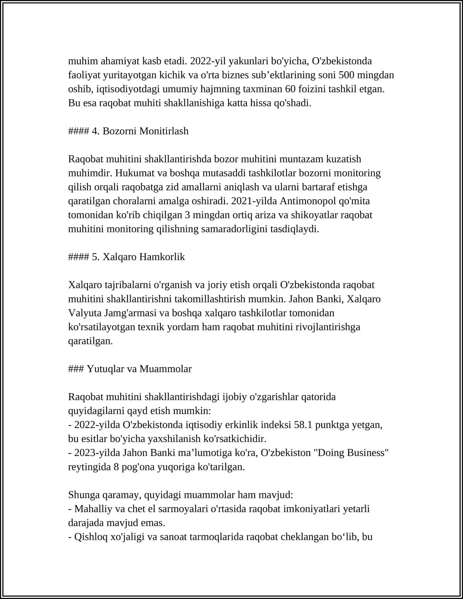 MUSTAQIL ISH Mavzu: OʻZBEKISTONDA MILLIY BOZORNI SHAKLLANTIRISH VAZIFALARI 4