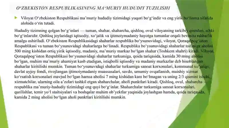 O‘zbekiston Respublikasining ma‘muriy hududiy tuzilishi va ularning mintaqaviy rivojlanishi 4