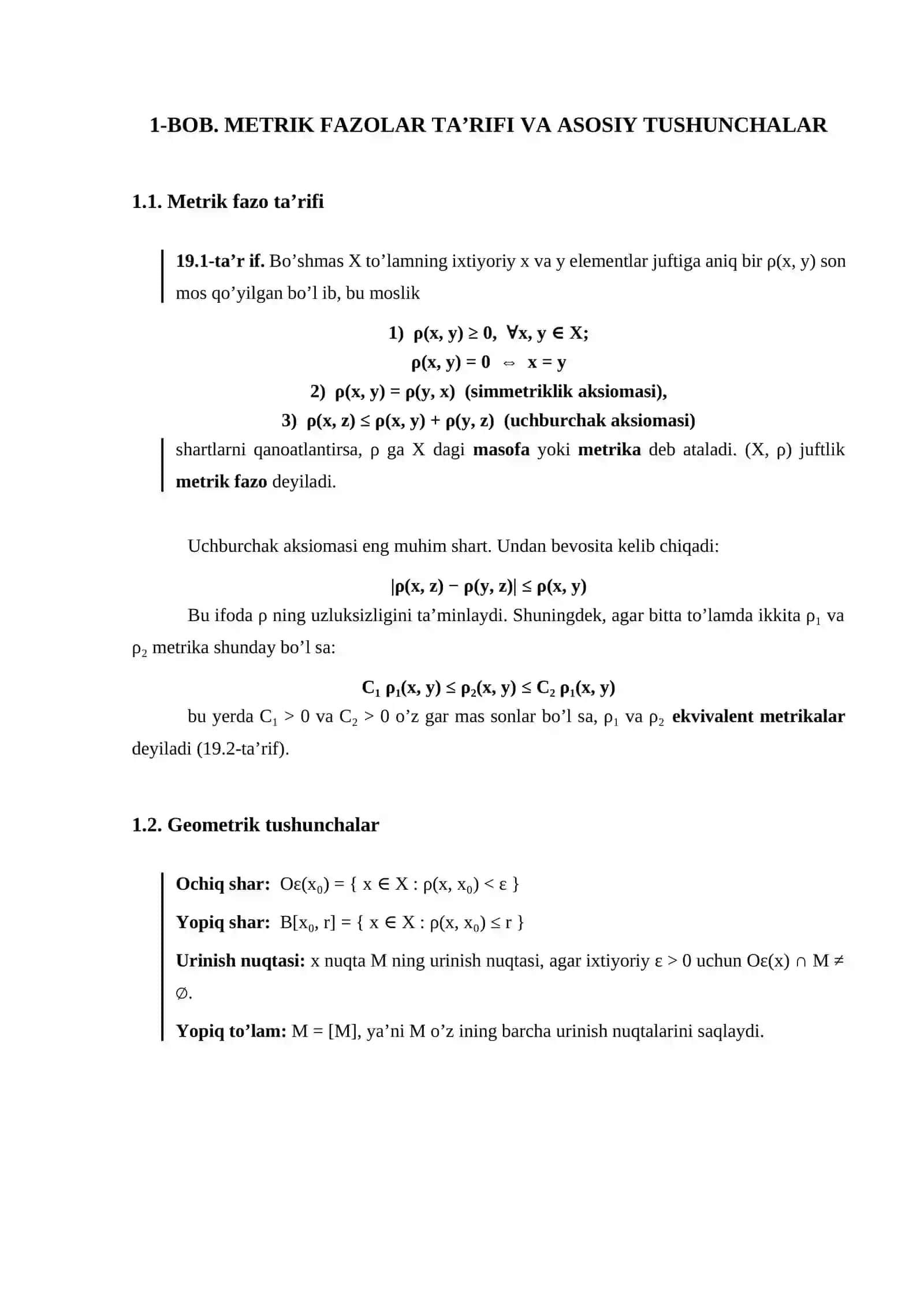 METRIK FAZOLAR VA ULARDA YAQINLASHUVCHI FUNDAMENTAL KETMA-KETLIKLAR 4