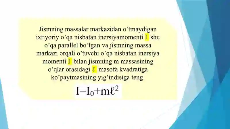 Qattiq jismning inersiya momenti, impuls momenti, kuch momenti 4