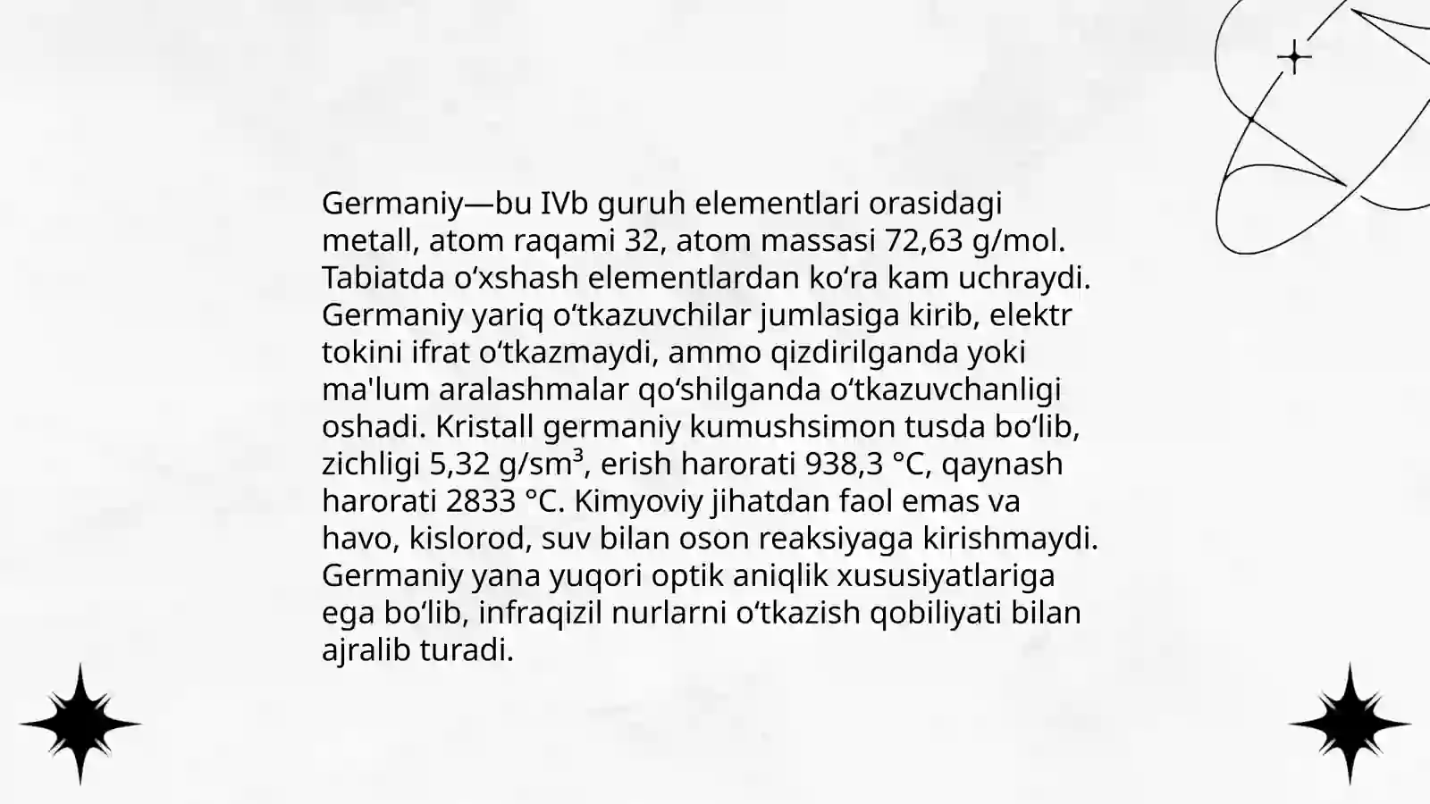 Germaniy elementi olinishi xossalari 4