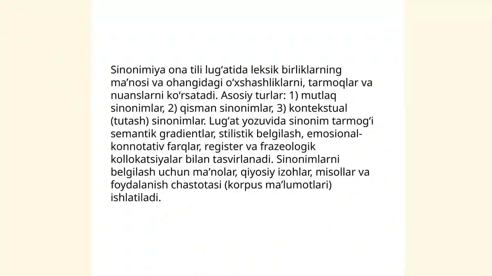 Ona tili lugʻat tarkibining ma'no jihatidan tavsiflanishi 4