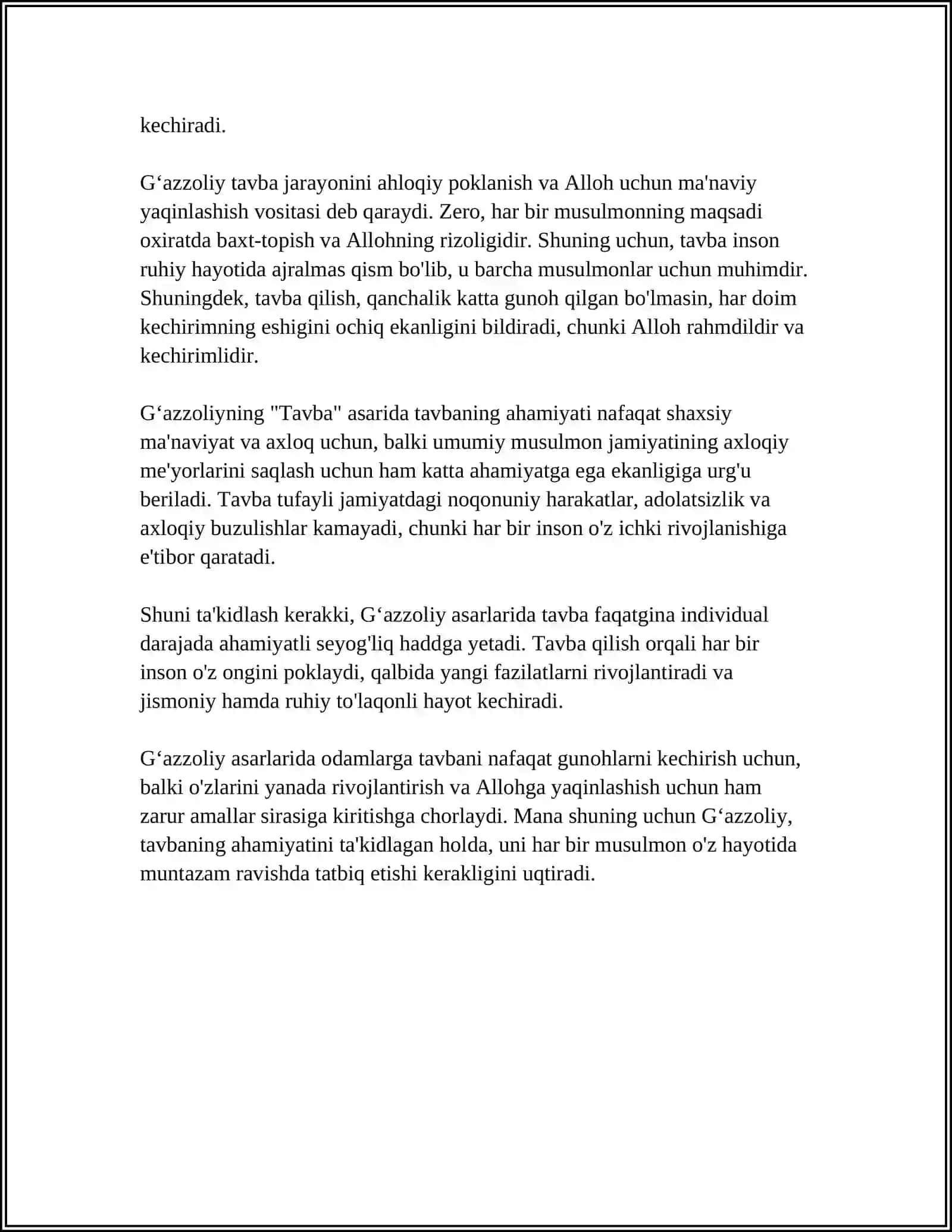GʻAZZOLIYNING TAVBA ASARI ASOSIDA DIN VA AXLOQ MAVZUSIDA ESSE TAYYORLASH 4