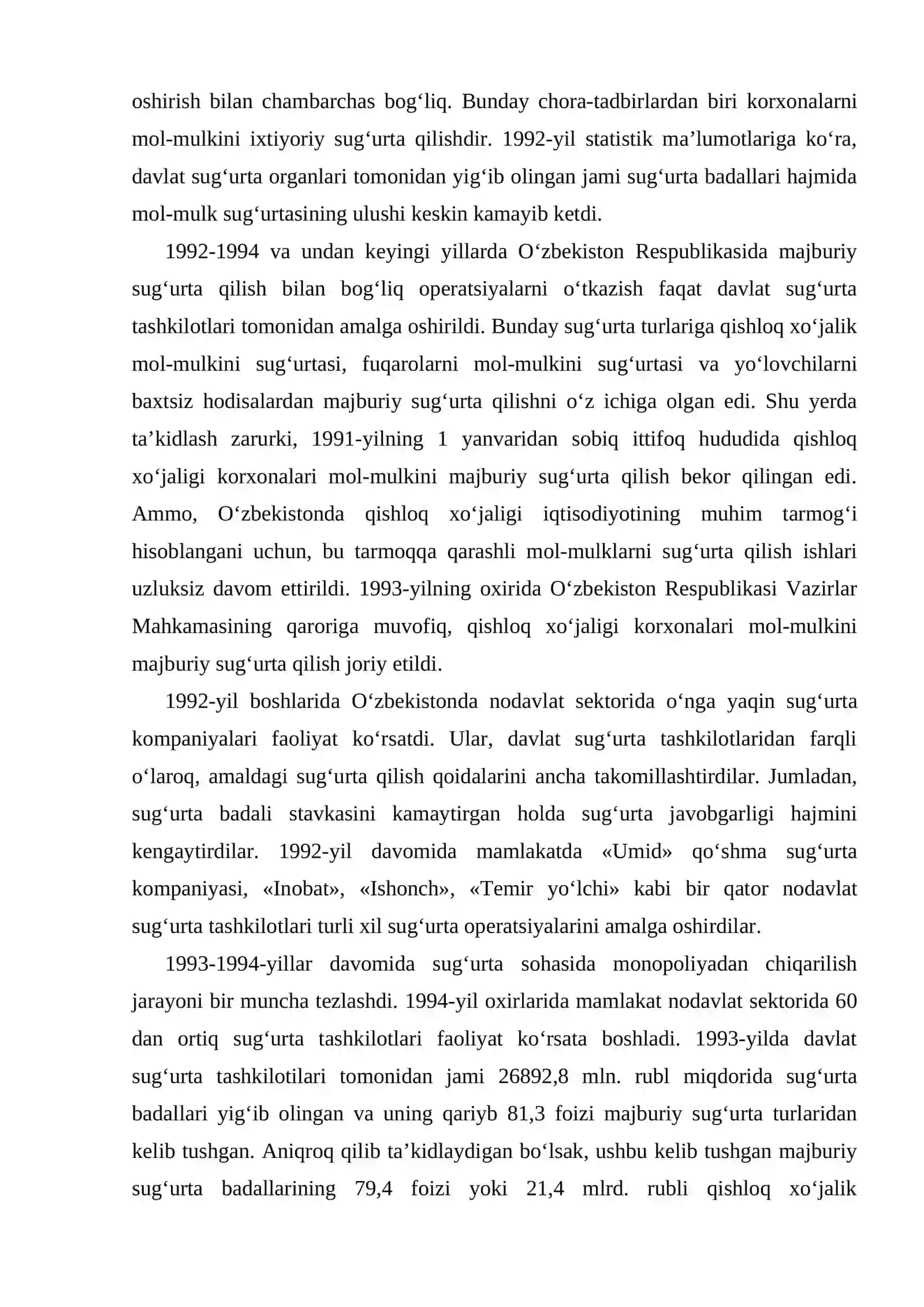 Mustaqillik yillari O‘zbekistonda sug‘urtani rivojlanish bosqichlari 4