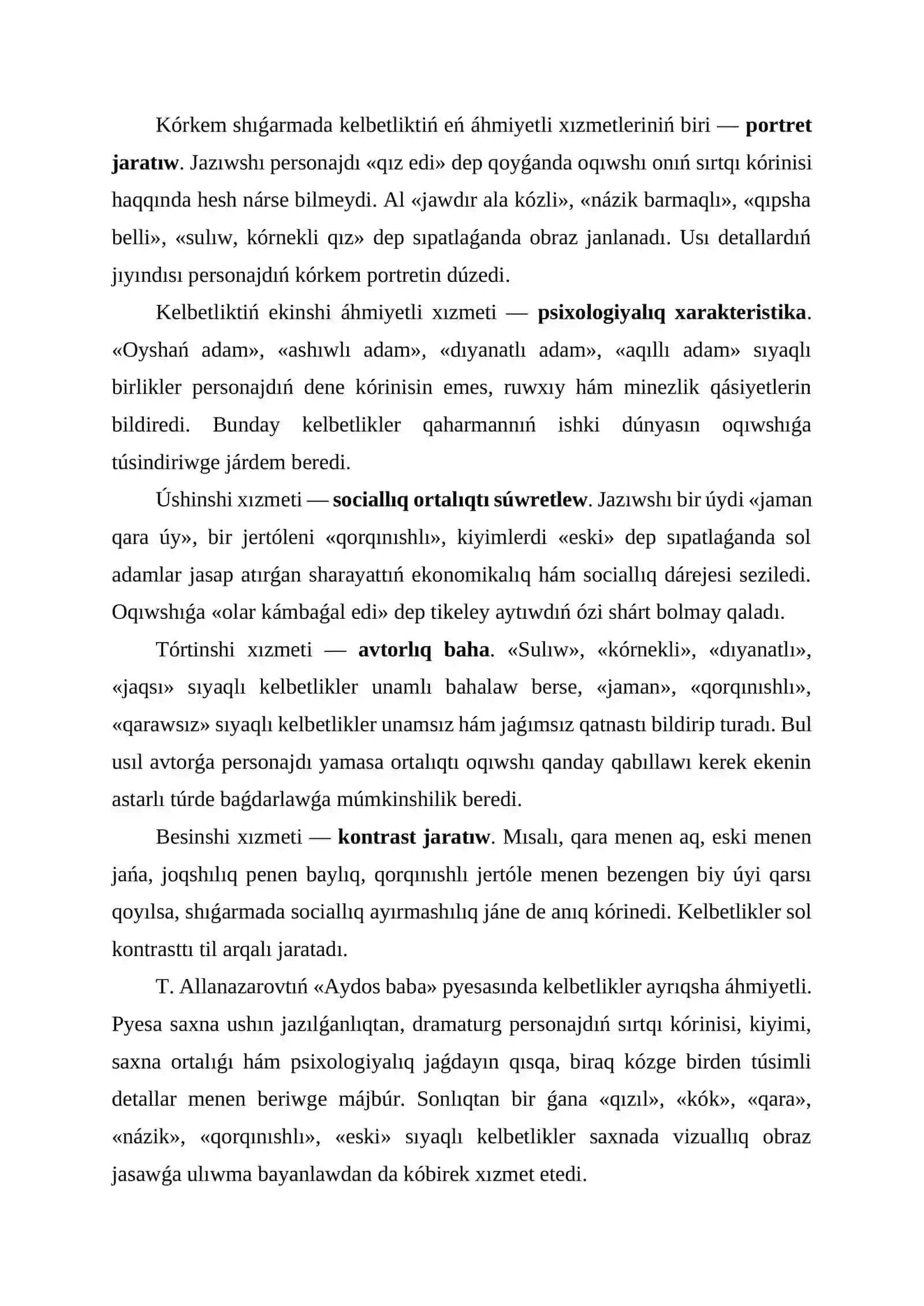 QARAQALPAQ TILI, Kelbetliktiń stilistikası 4