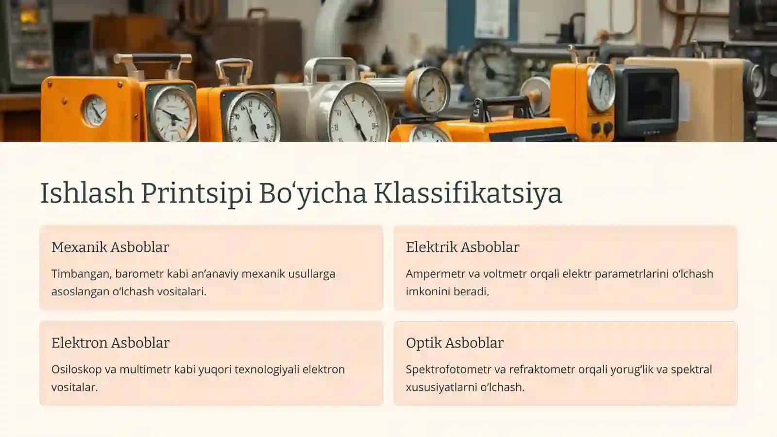 O'lchash Asboblarining Klassifikatsiyasi: Kirish 4