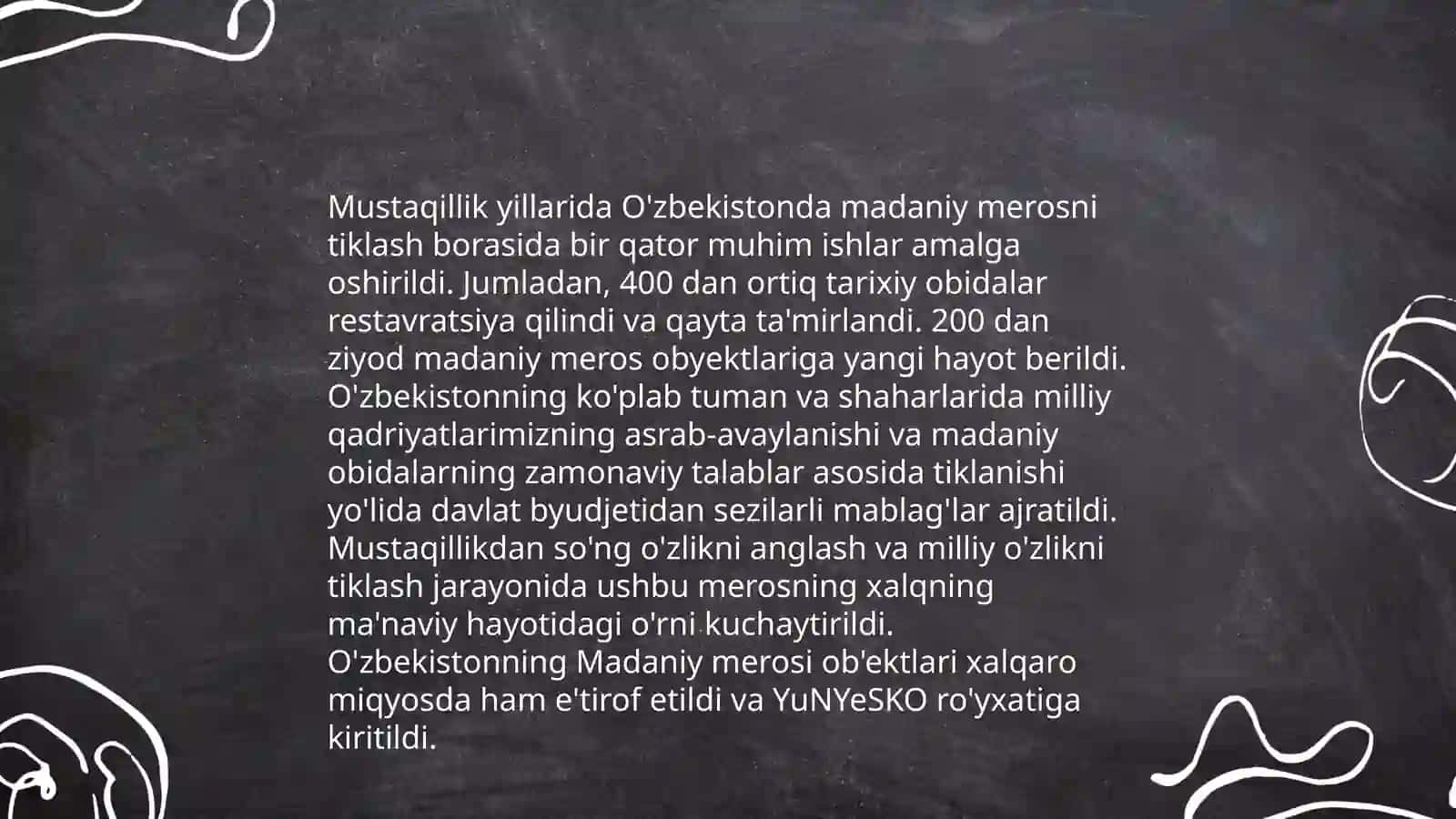 Mustaqillik yillarida Oʻzbekistondagi manaviy maʼnaviy va madaniy taraqqiyot 4