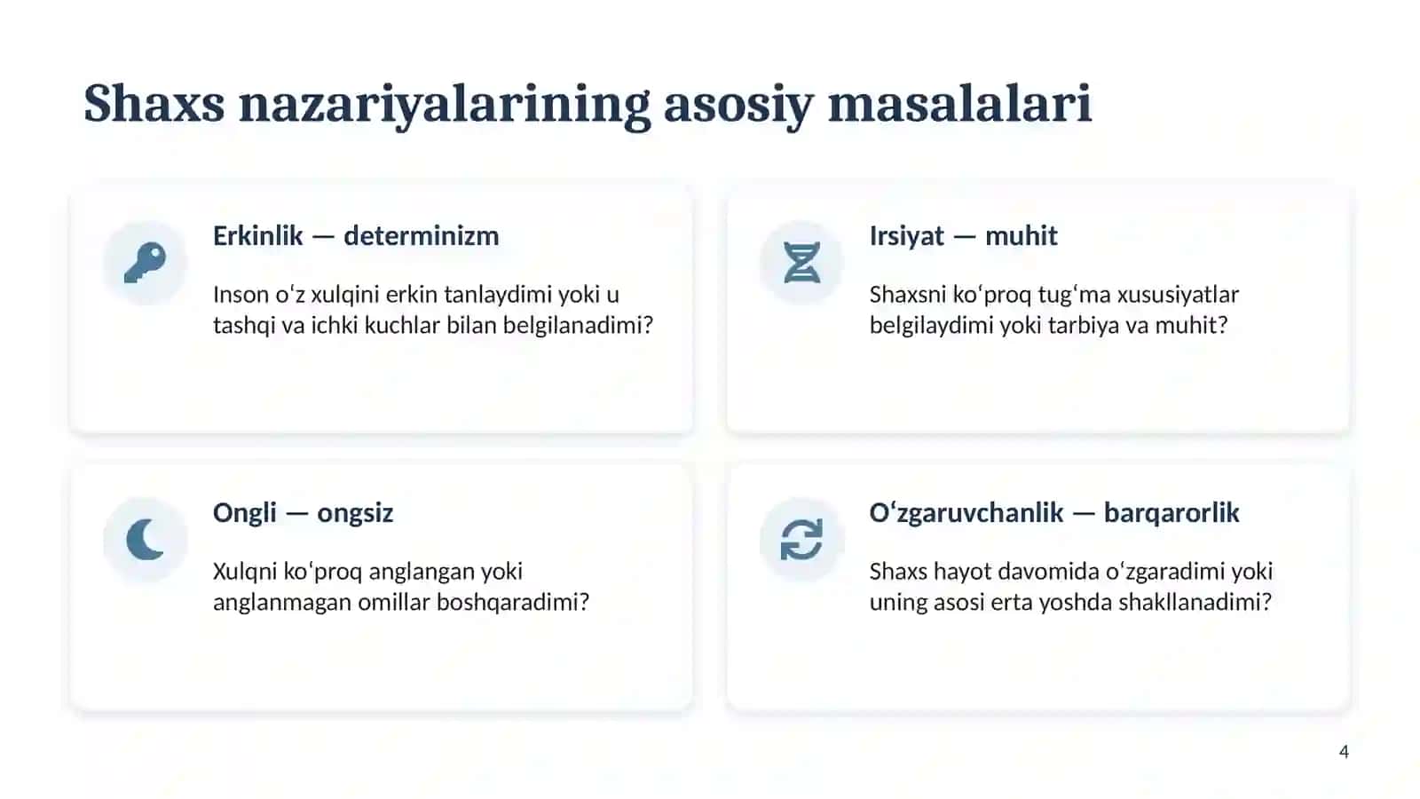 Turli xil psixologiya maktablarining shaxs nazariyalari 4