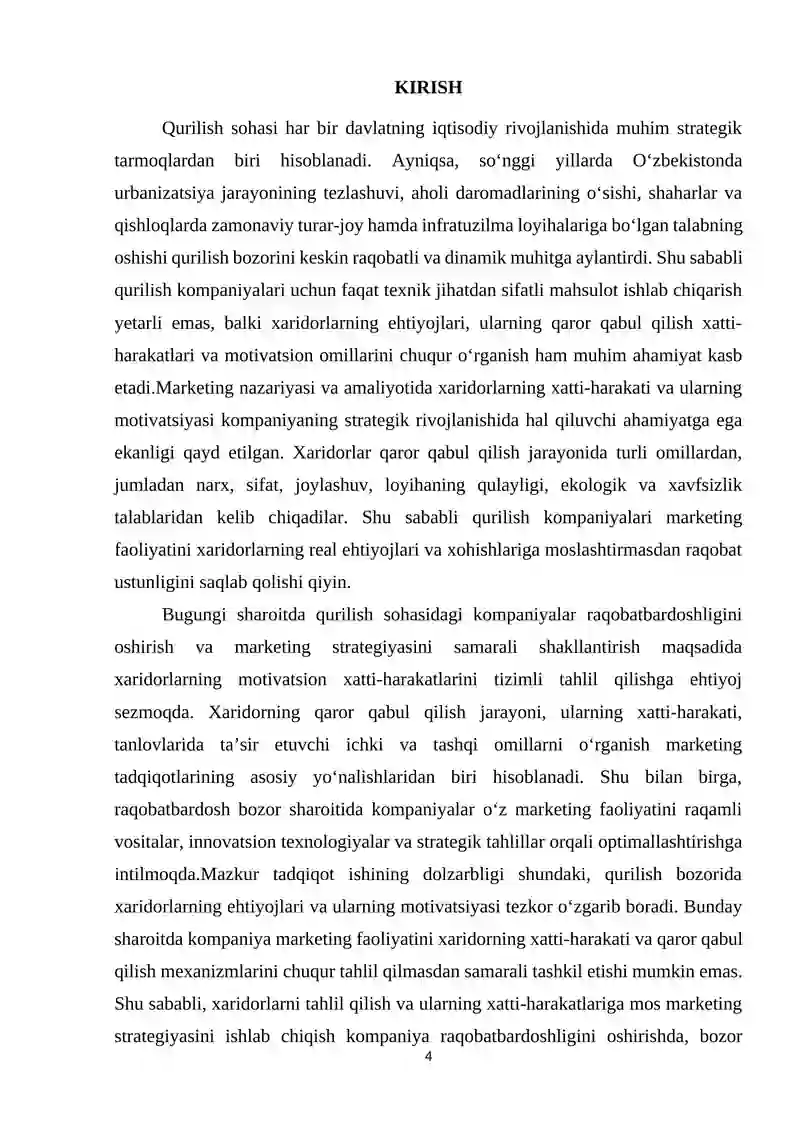 Kurs Ishi: Qurilishda Xaridorlarning Motivatsion Tahlil qilinishi 4