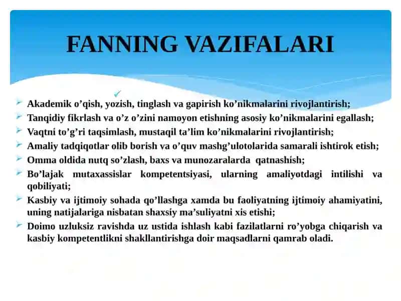 Akademik ko‘nikmalar va kasbiy kompetentsiyalar 4