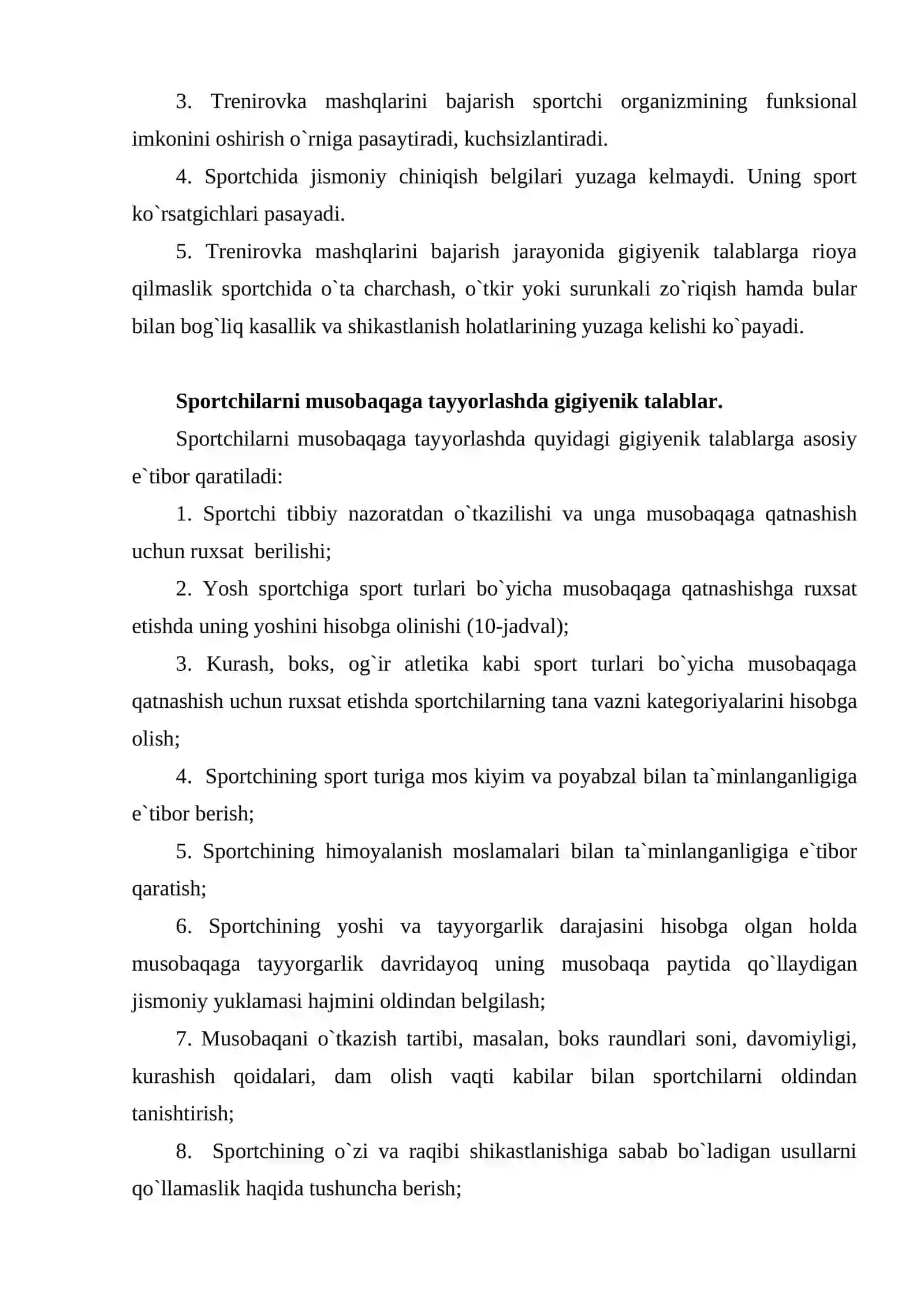 Sport inshoatlari gigiyenasi. Sport trenirovkasi va musobaqasi gigiyenasi 4
