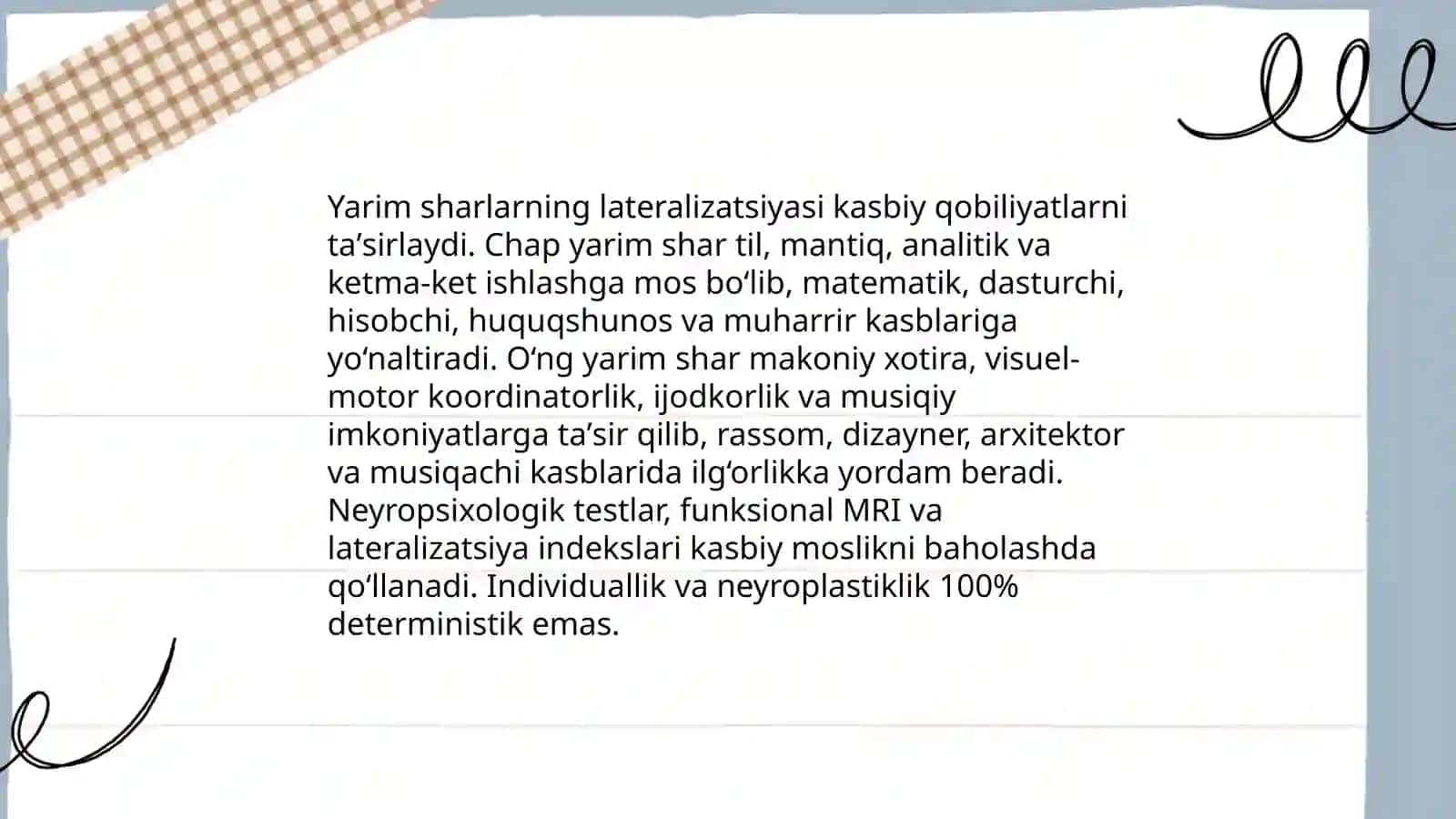 Bosh miyya yarim sharlari assimetriyasi hamda kasb tanlash 4