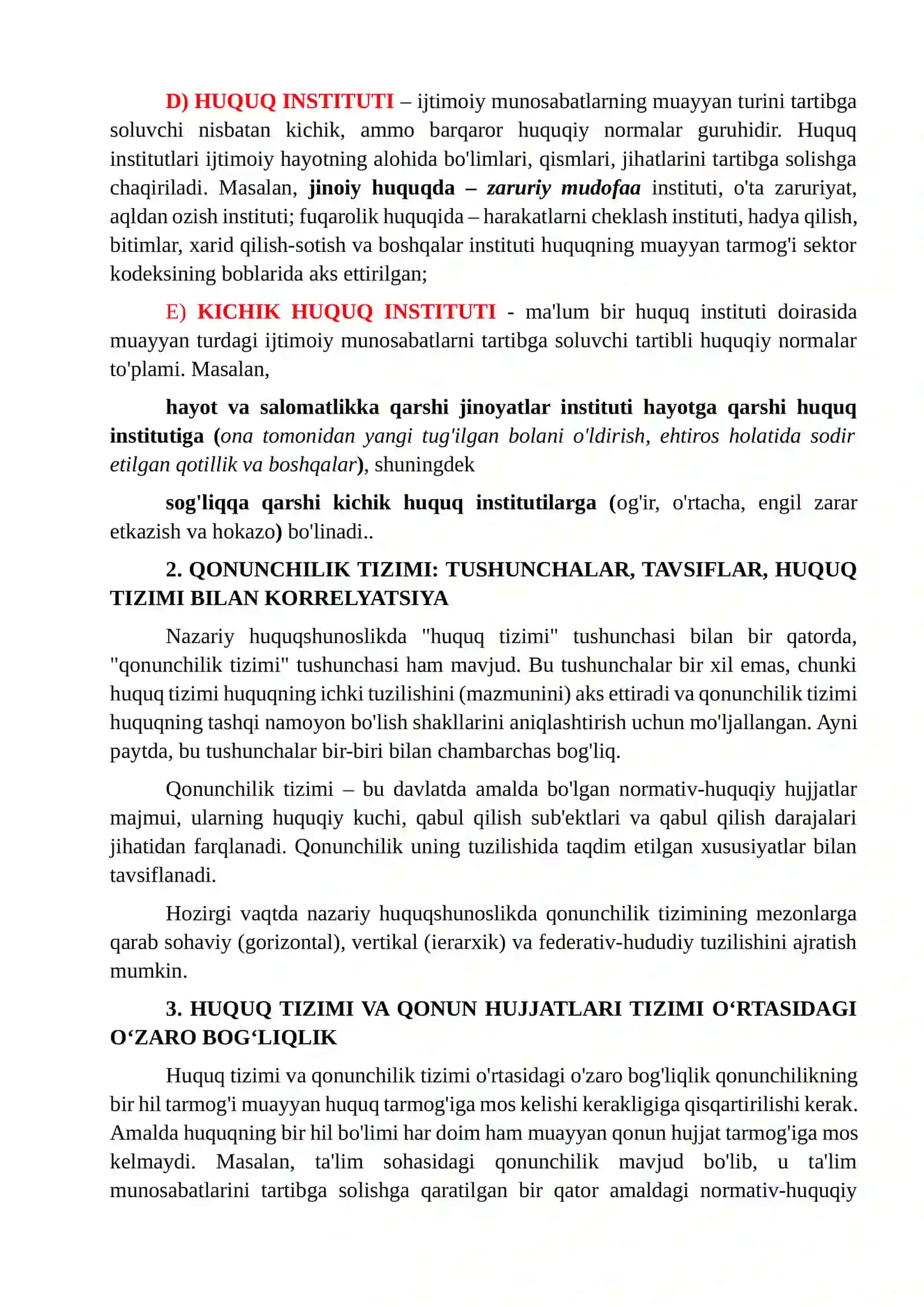 HUQUQ VA QONUNCHILIK: TUSHUNCHALAR, TUZILISH, O'ZARO BOG'LIQLIK. HUQUQIY TIZIM: TUSHUNCHA, TURLARI 4
