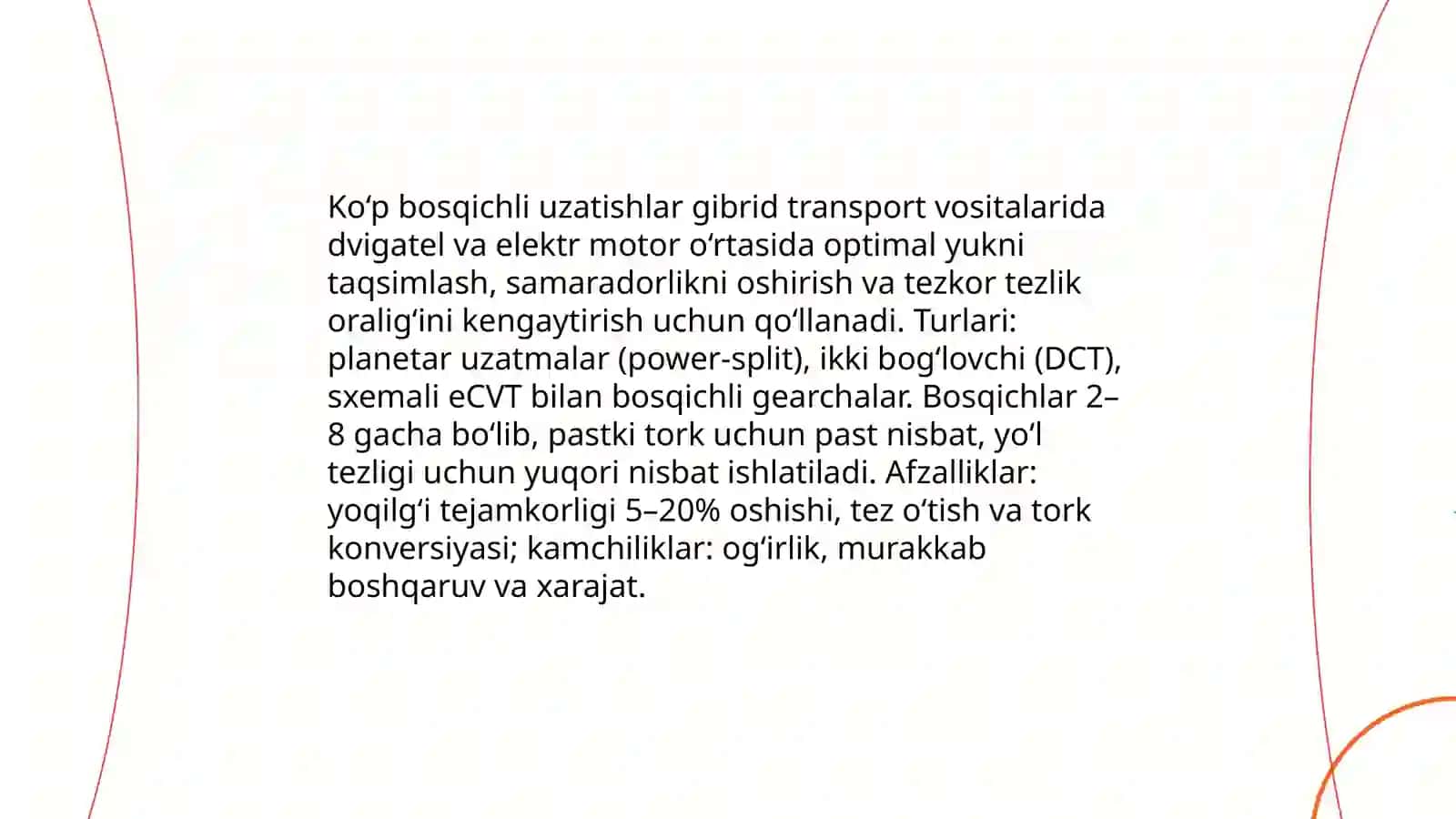 Elektromobillar va Gibrid transport vositalarida transmission uzatishlar 4