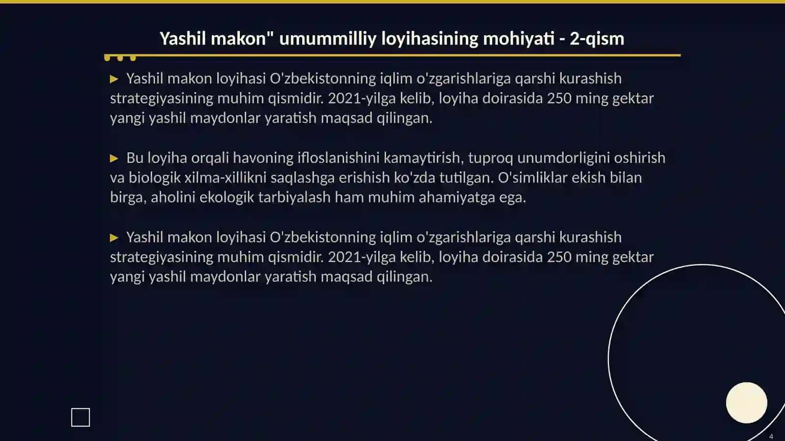 Yashil makon" umummilliy loyihasining mohiyati 4