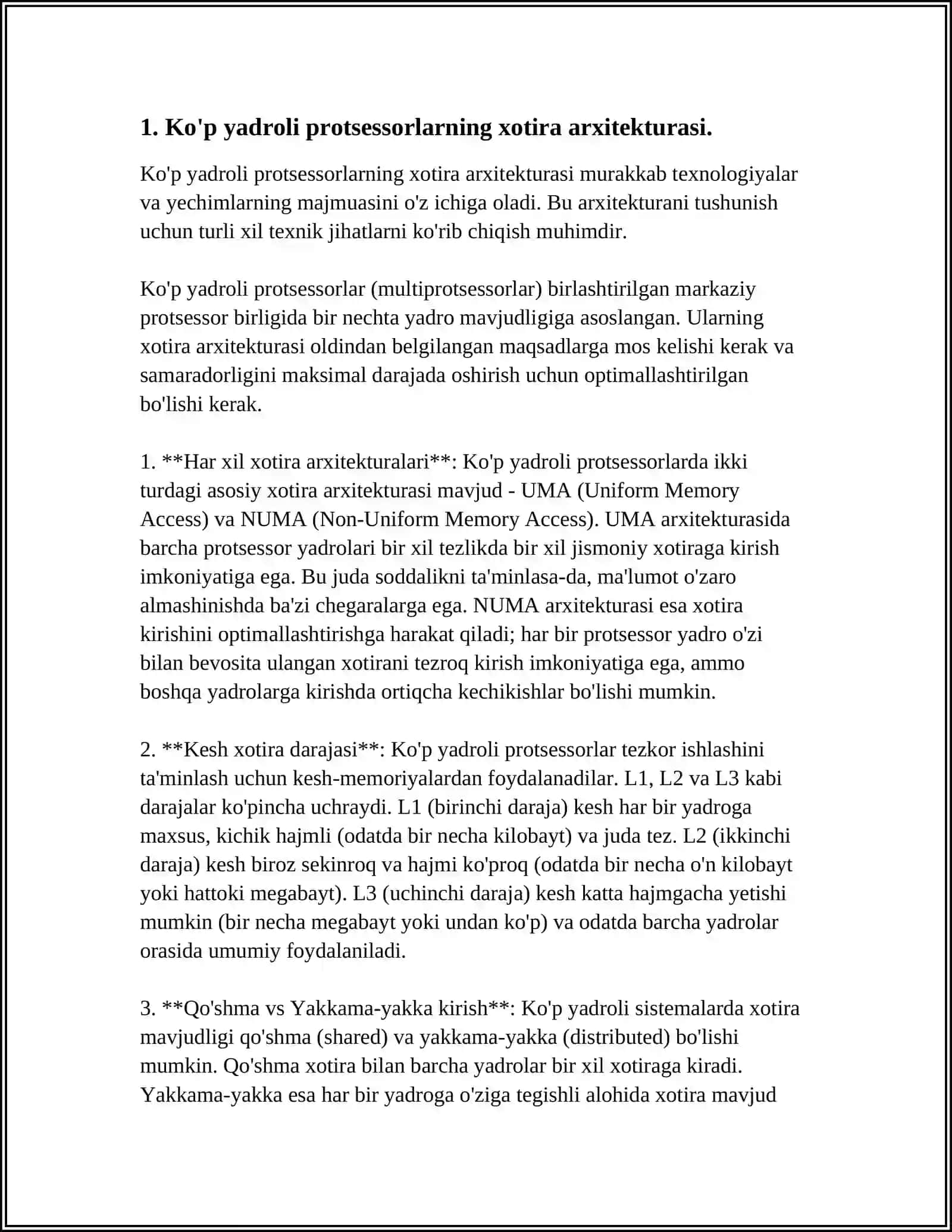 TEZKOR XOTIRA, KO‘P YADROLI VA GRAFIK PROTSESSORLARDA XOTIRANI TASHKILLASHTIRISH XUSUSIYATLARI 4