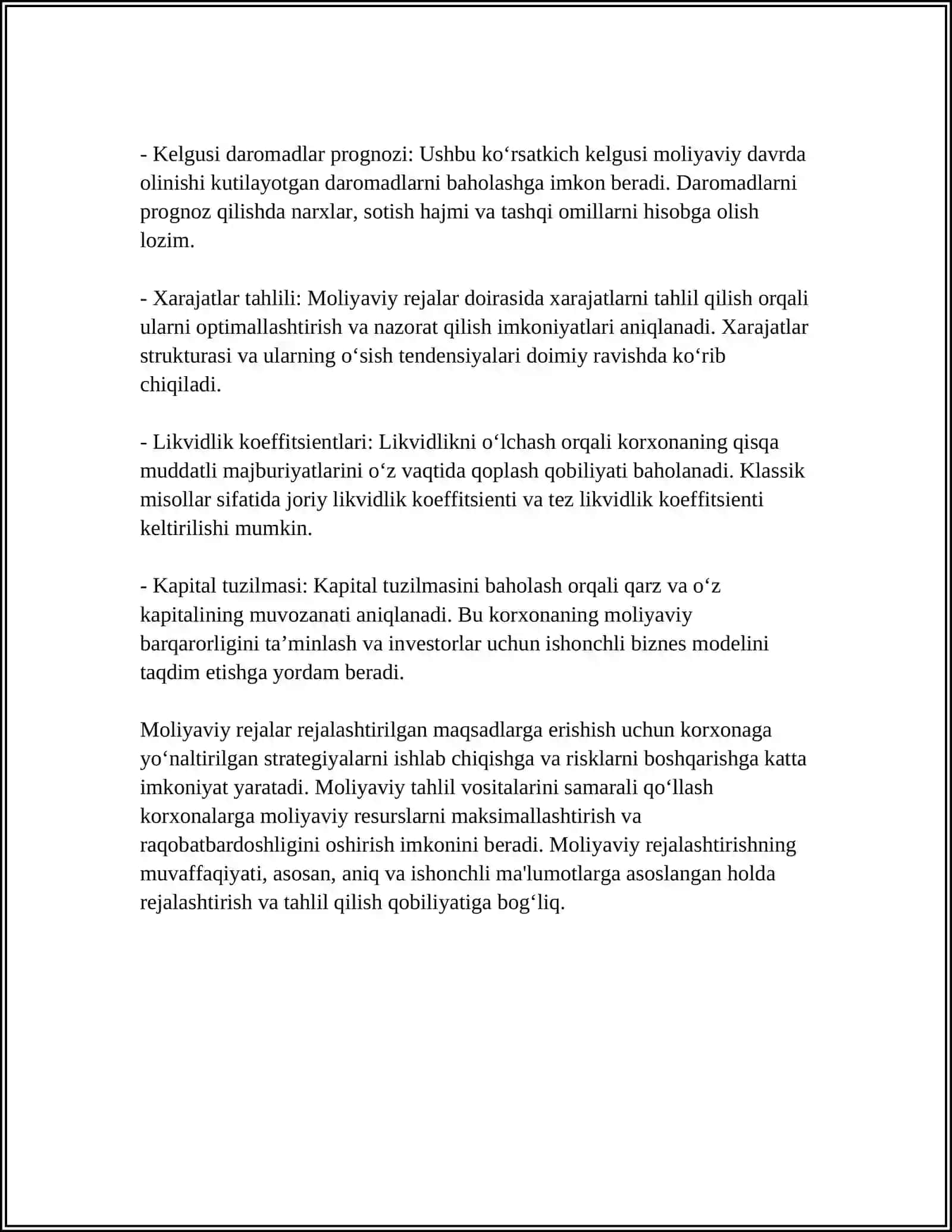MOLIYAVIY REJALASHTIRISH VA PRAGNOZLASH ASOSLARI 4