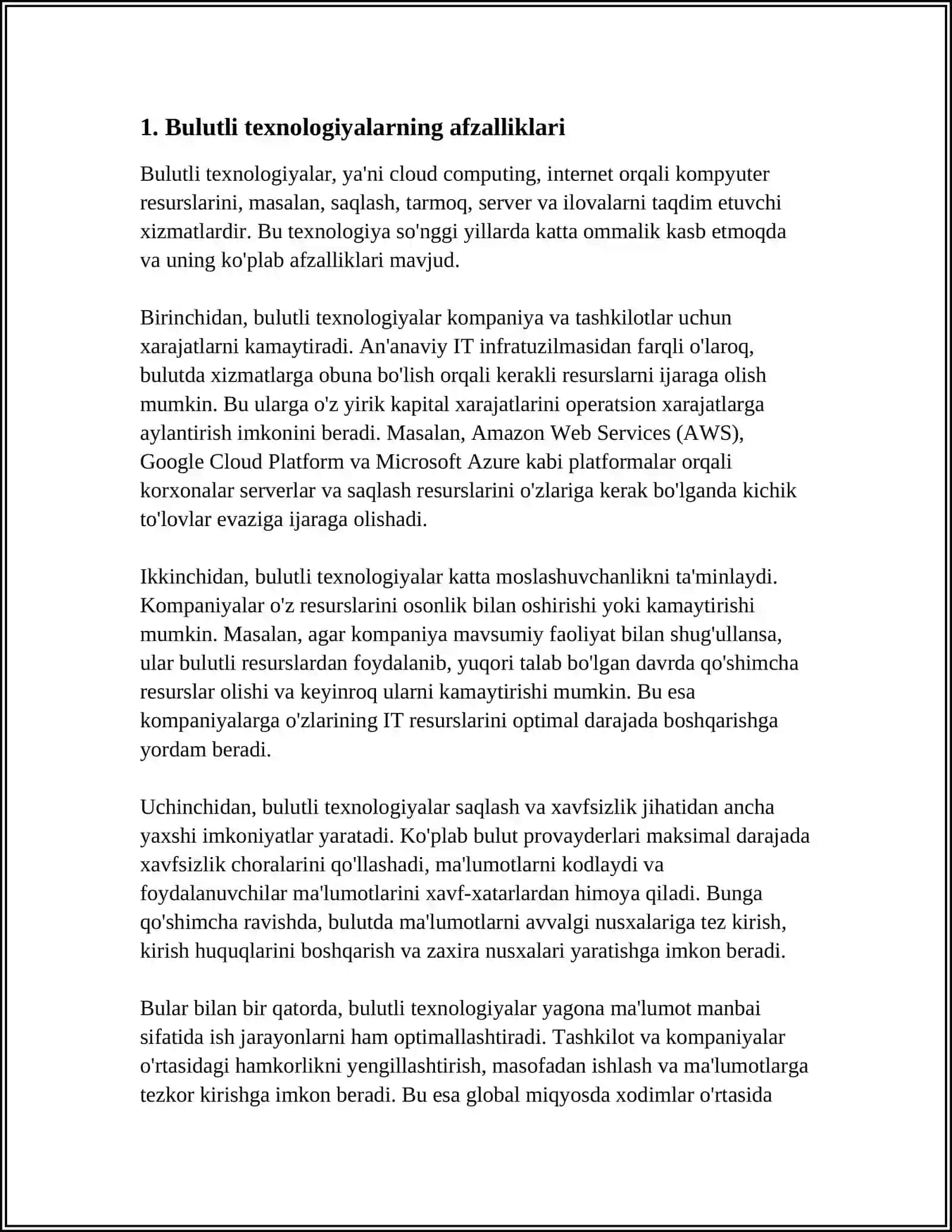 IQTISODIY AXBOROTLARNI QAYTA ISHLASH JARAYONIDA BULUTLI TEXNOLOGIYALARDAN FOYDALANISH 4